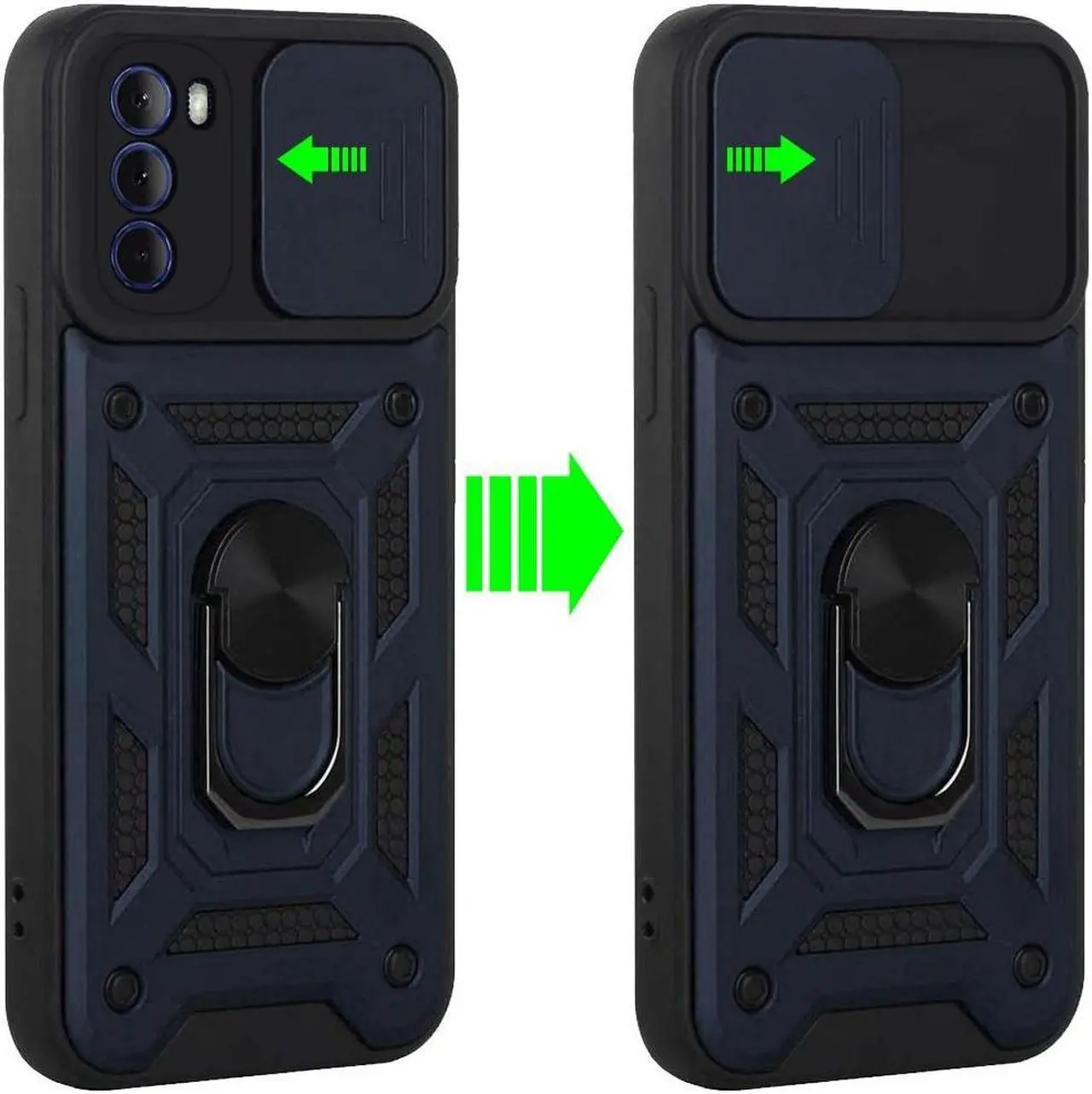 Alt view image 3 of 4 - Elite Series Hybrid Case with Ring Grip and Camera Lens Cover for Motorola Moto G 5G 2022 - Navy Blue