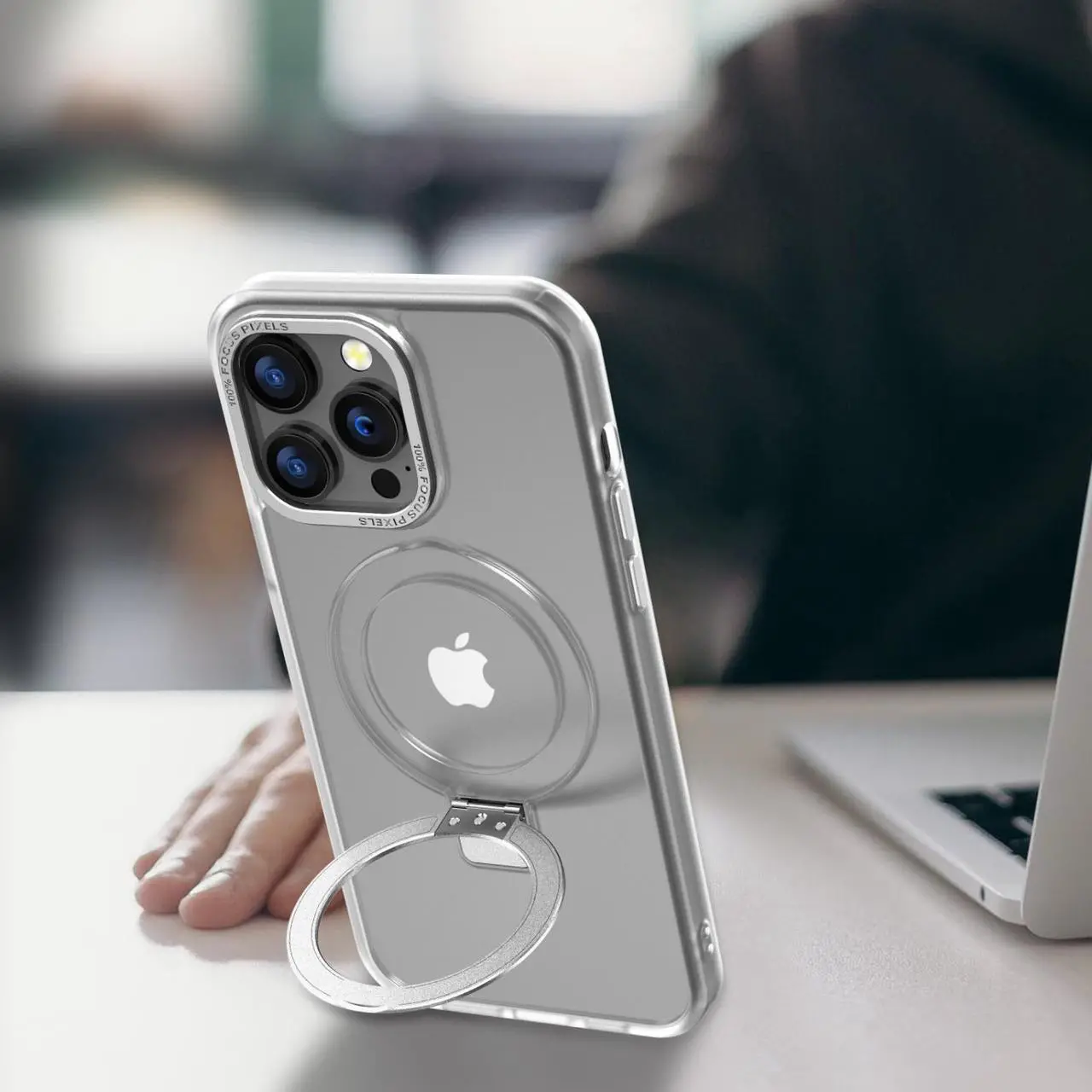Alt view image 5 of 7 - MagSafe Compatible Shade Series Hybrid Case with Kickstand Ring Holder for iPhone 13 Pro Max - Clear