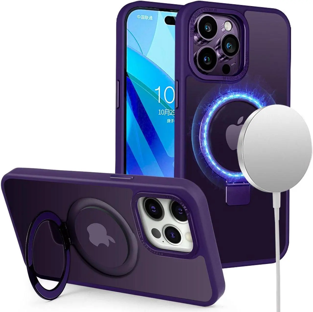 Main image of MagSafe Compatible Shade Series Hybrid Case with Kickstand Ring Holder for iPhone 13 Pro Max - Purple
