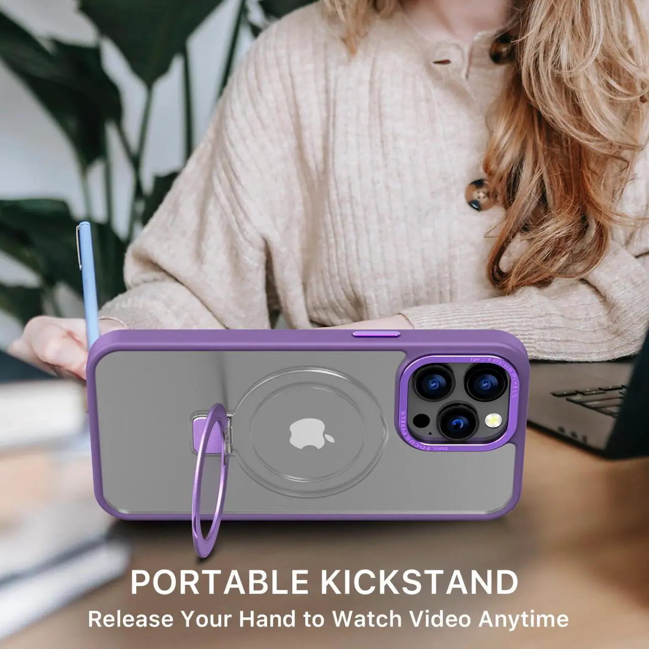 Alt view image 5 of 7 - MagSafe Compatible Shade Series Hybrid Case with Kickstand Ring Holder for iPhone 13 Pro Max - Purple