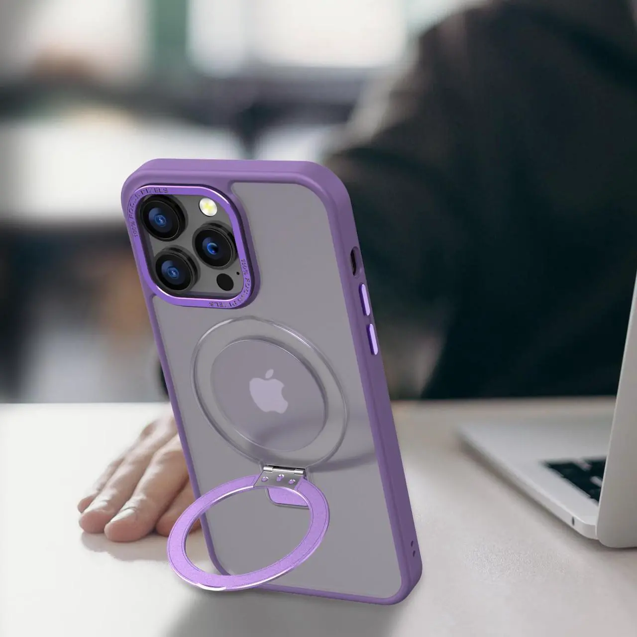 Alt view image 4 of 7 - MagSafe Compatible Shade Series Hybrid Case with Kickstand Ring Holder for iPhone 13 Pro Max - Purple