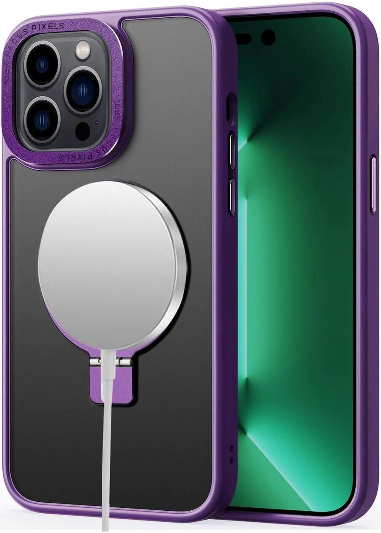 Alt view image 6 of 7 - MagSafe Compatible Shade Series Hybrid Case with Kickstand Ring Holder for iPhone 13 Pro Max - Purple