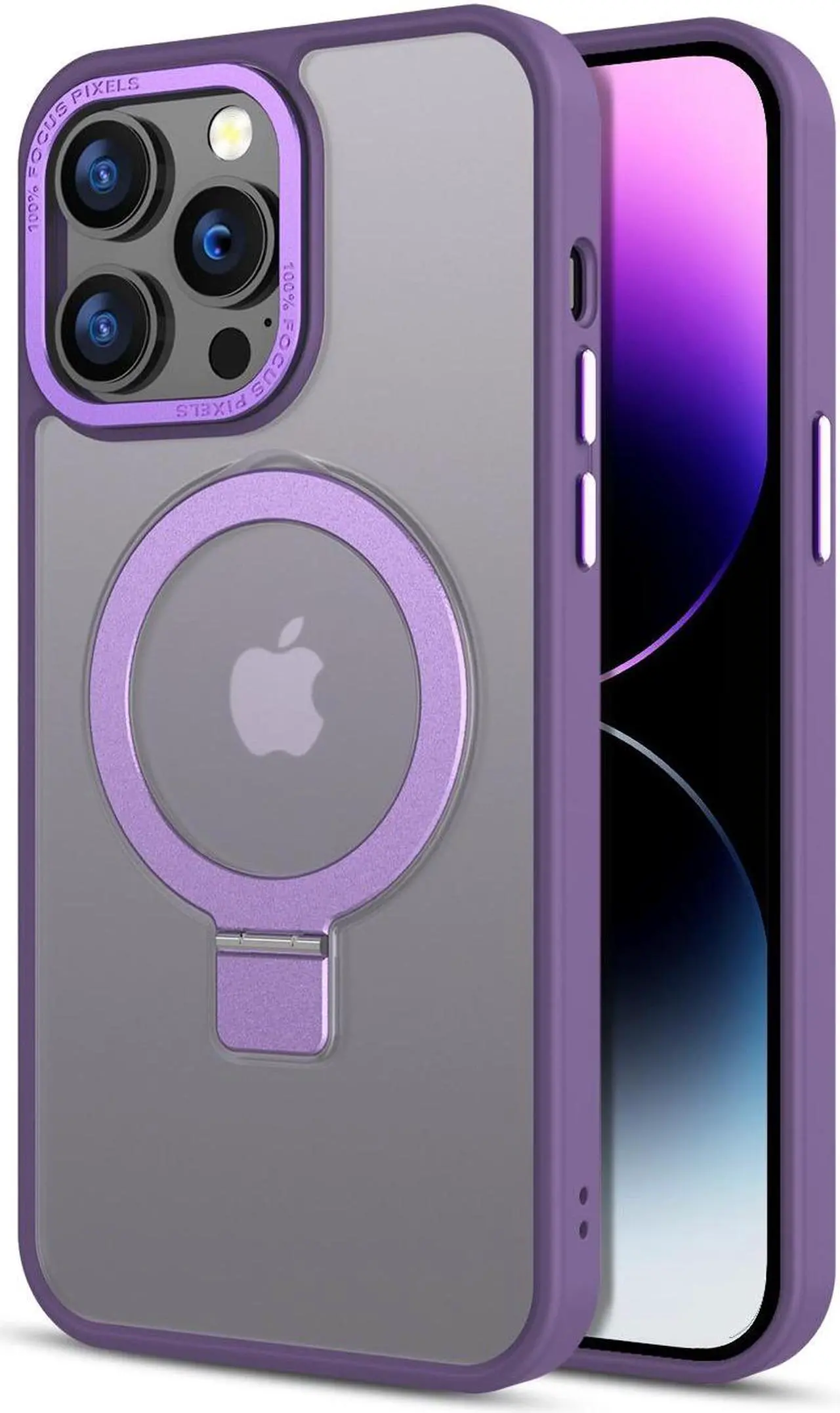Alt view image 7 of 7 - MagSafe Compatible Shade Series Hybrid Case with Kickstand Ring Holder for iPhone 13 Pro Max - Purple