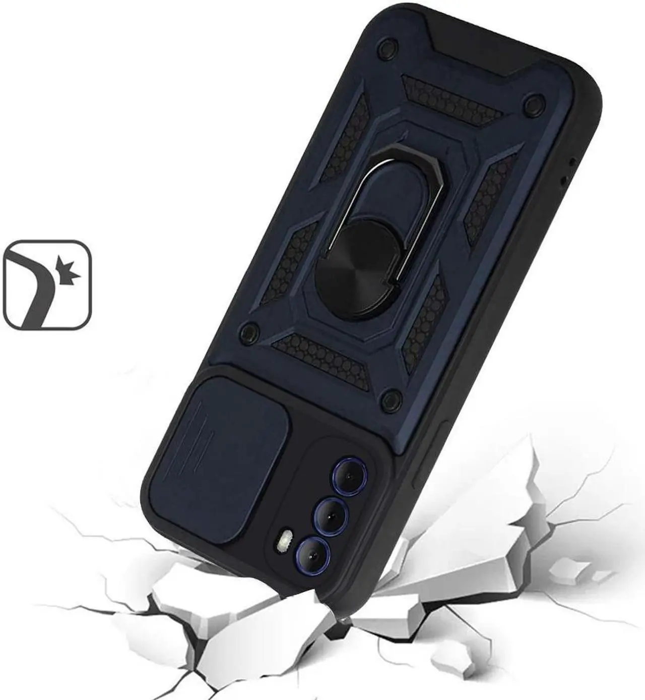 Alt view image 2 of 4 - Elite Series Hybrid Case with Ring Grip and Camera Lens Cover for Motorola Moto G 5G 2022 - Navy Blue