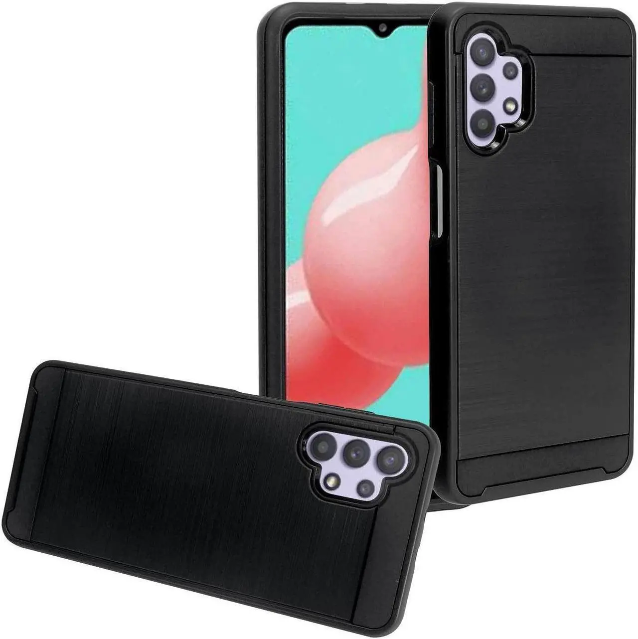 Alt view image 2 of 6 - Brushed Textured Hybrid Armor Case for Samsung Galaxy A32 5G - Black