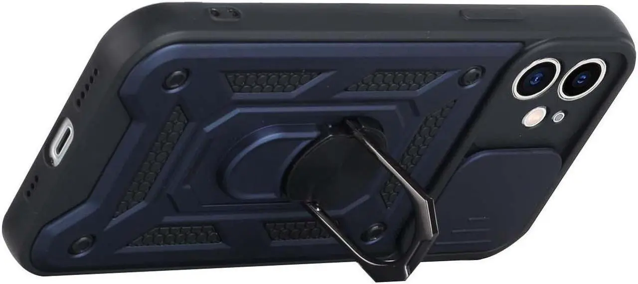 Alt view image 5 of 7 - Elite Series Hybrid Case with Ring Stent Finger Loop and Camera Lens Cover for iPhone 13 Pro Max - Navy Blue