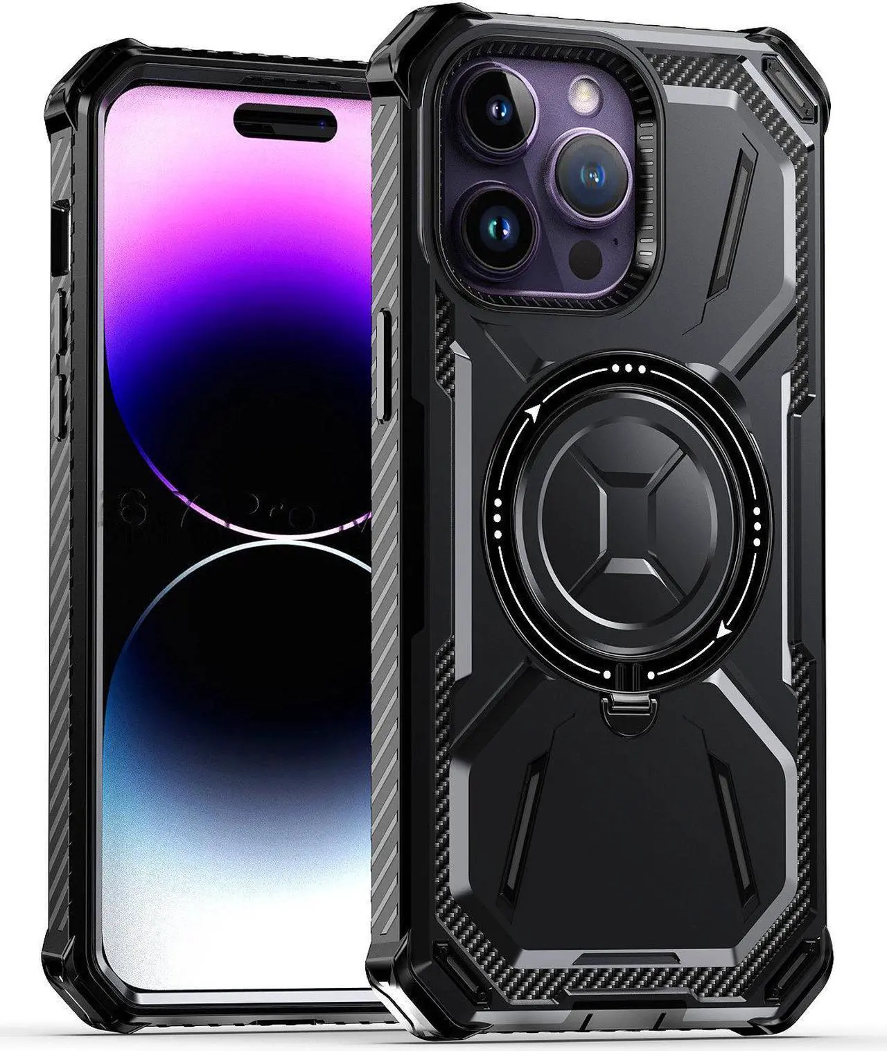 Alt view image 7 of 7 - MagSafe Compatible Military Grade Hybrid Case with Kickstand Ring Holder for iPhone 13 Pro Max - Black