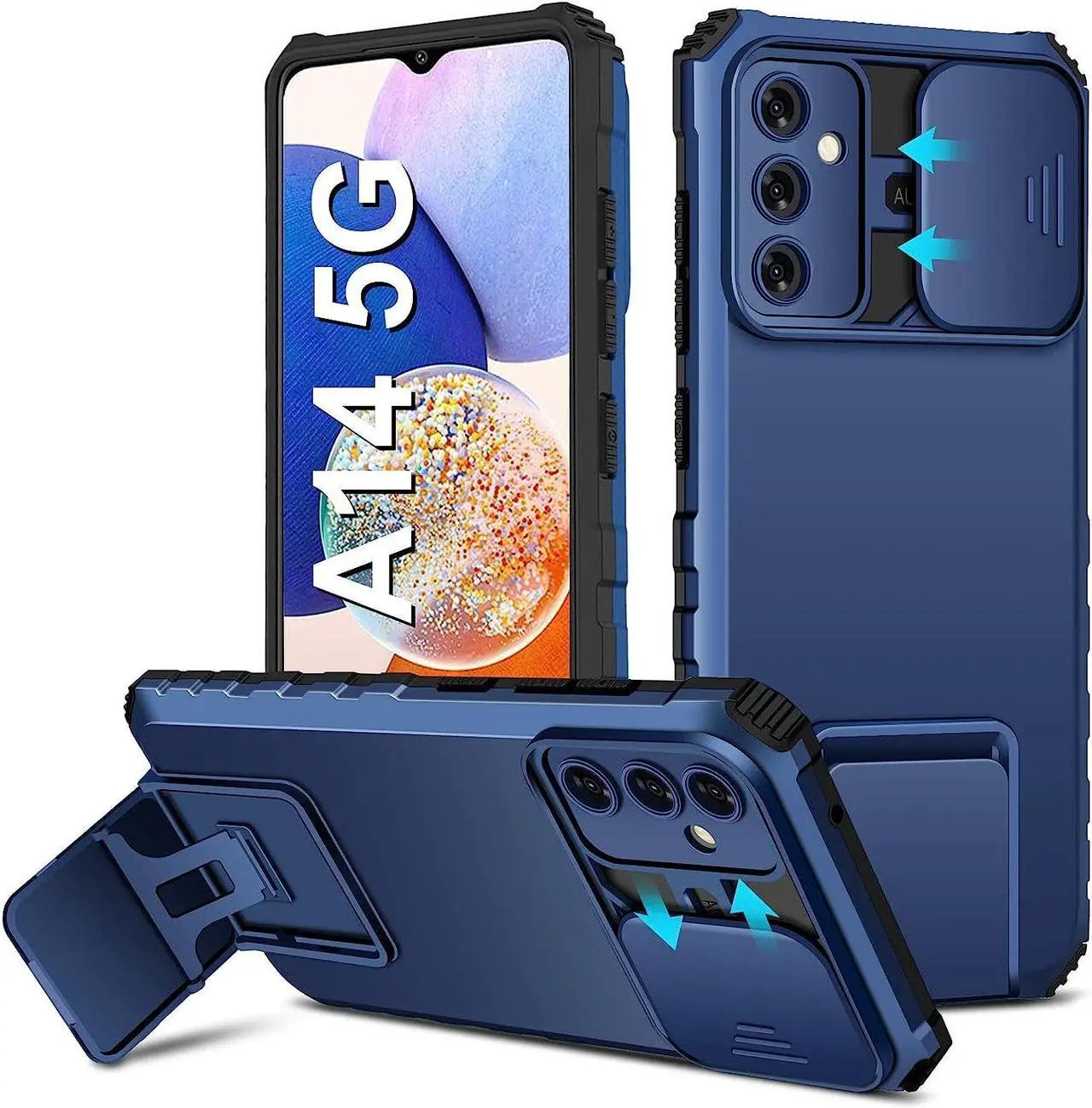 Main image of Camera Privacy Cover Hybrid Case with Kickstand for Samsung Galaxy A14 5G - Blue