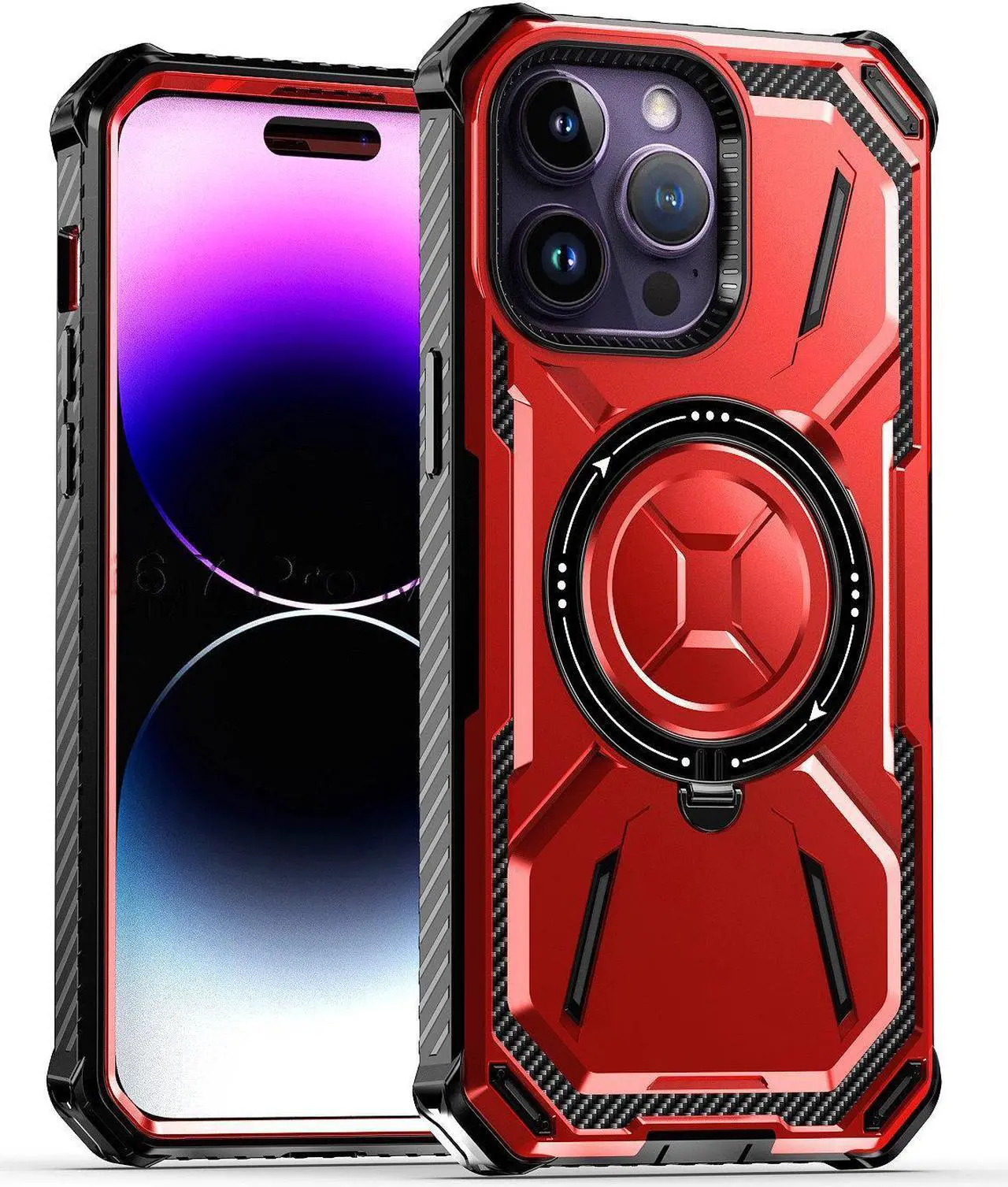 Alt view image 7 of 7 - MagSafe Compatible Military Grade Hybrid Case with Kickstand Ring Holder for iPhone 13 Pro Max - Red