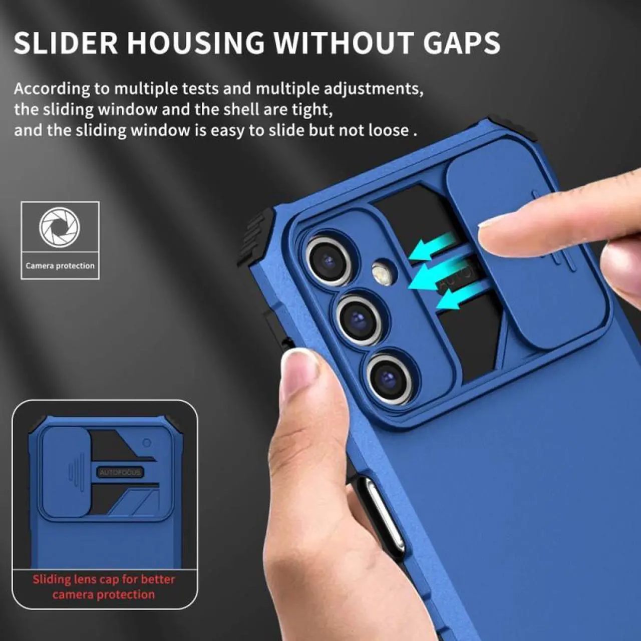 Alt view image 4 of 7 - Camera Privacy Cover Hybrid Case with Kickstand for Samsung Galaxy A14 5G - Blue