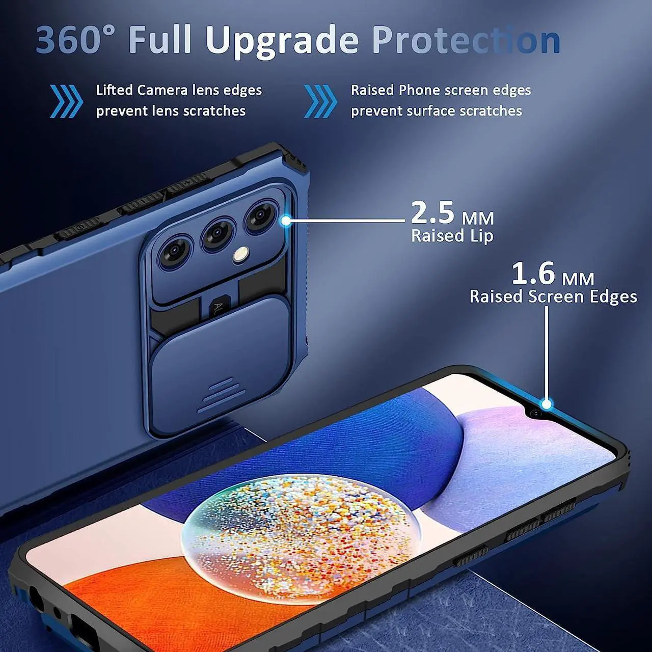 Alt view image 6 of 7 - Camera Privacy Cover Hybrid Case with Kickstand for Samsung Galaxy A14 5G - Blue
