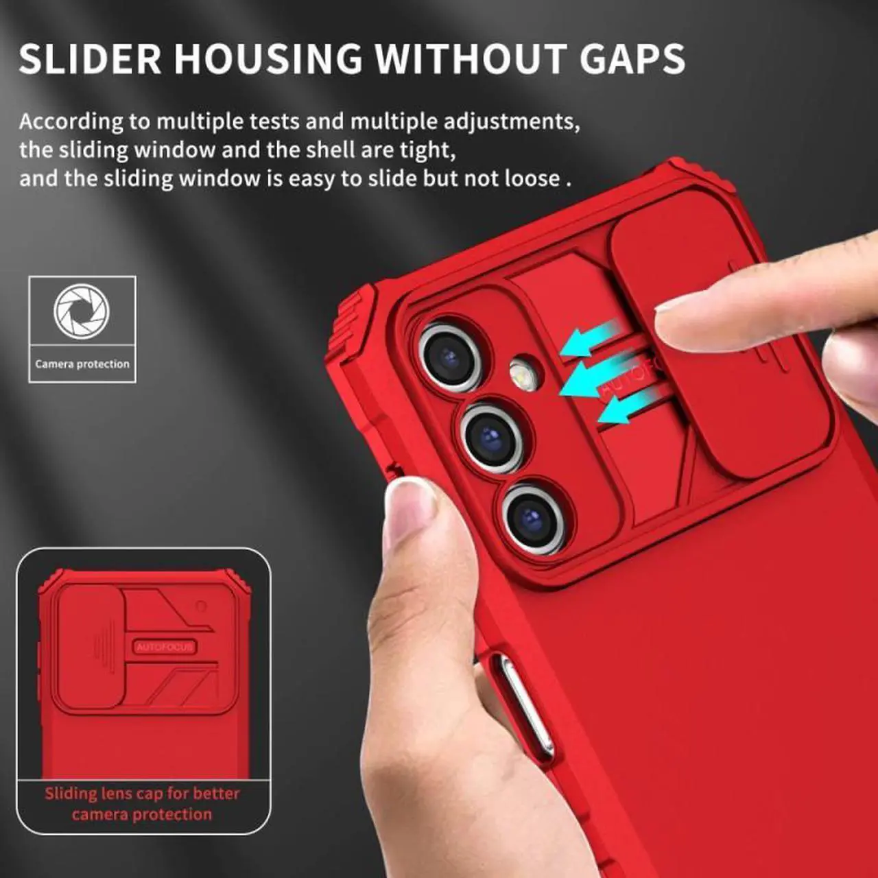 Alt view image 4 of 7 - Camera Privacy Cover Hybrid Case with Kickstand for Samsung Galaxy A14 5G - Red