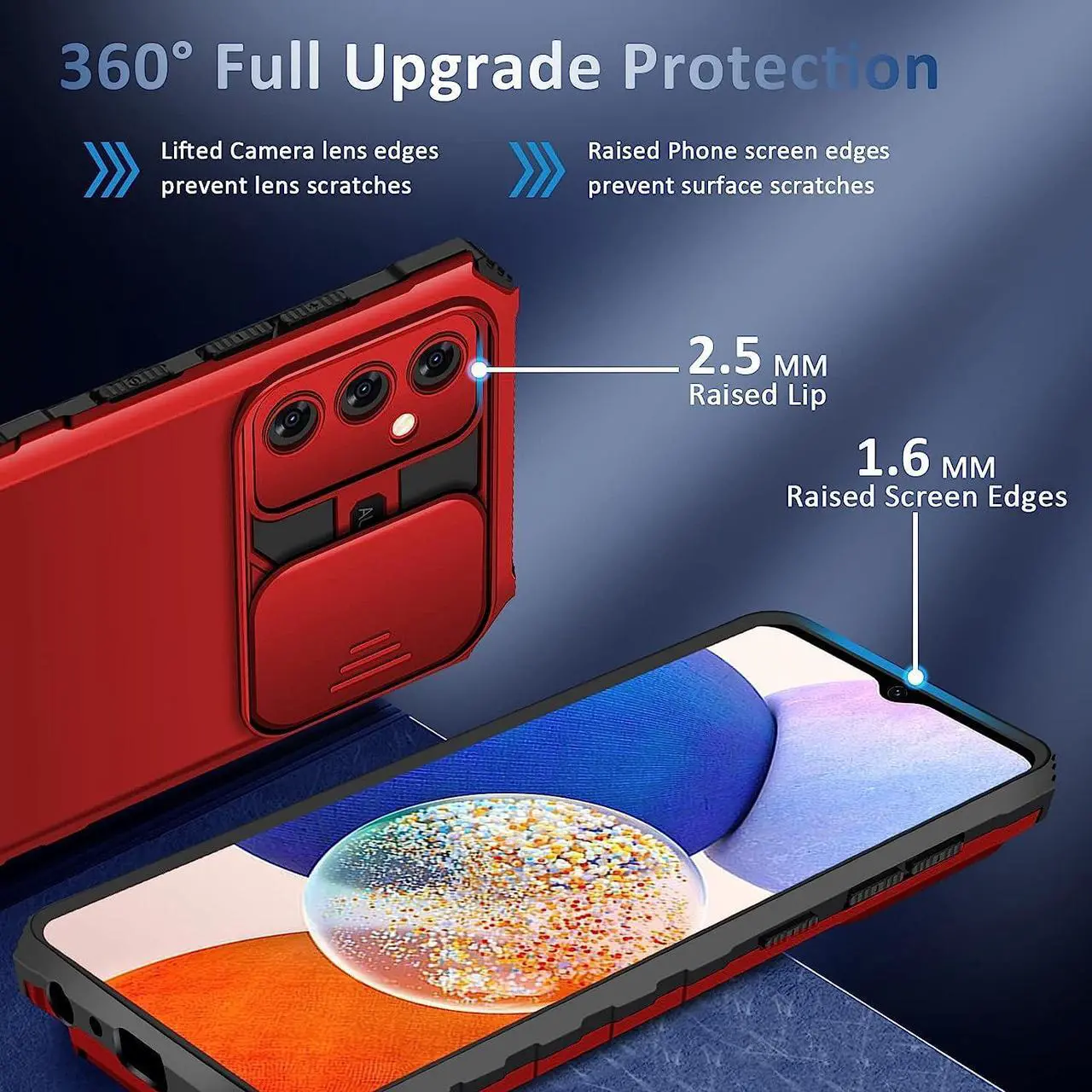 Alt view image 5 of 7 - Camera Privacy Cover Hybrid Case with Kickstand for Samsung Galaxy A14 5G - Red