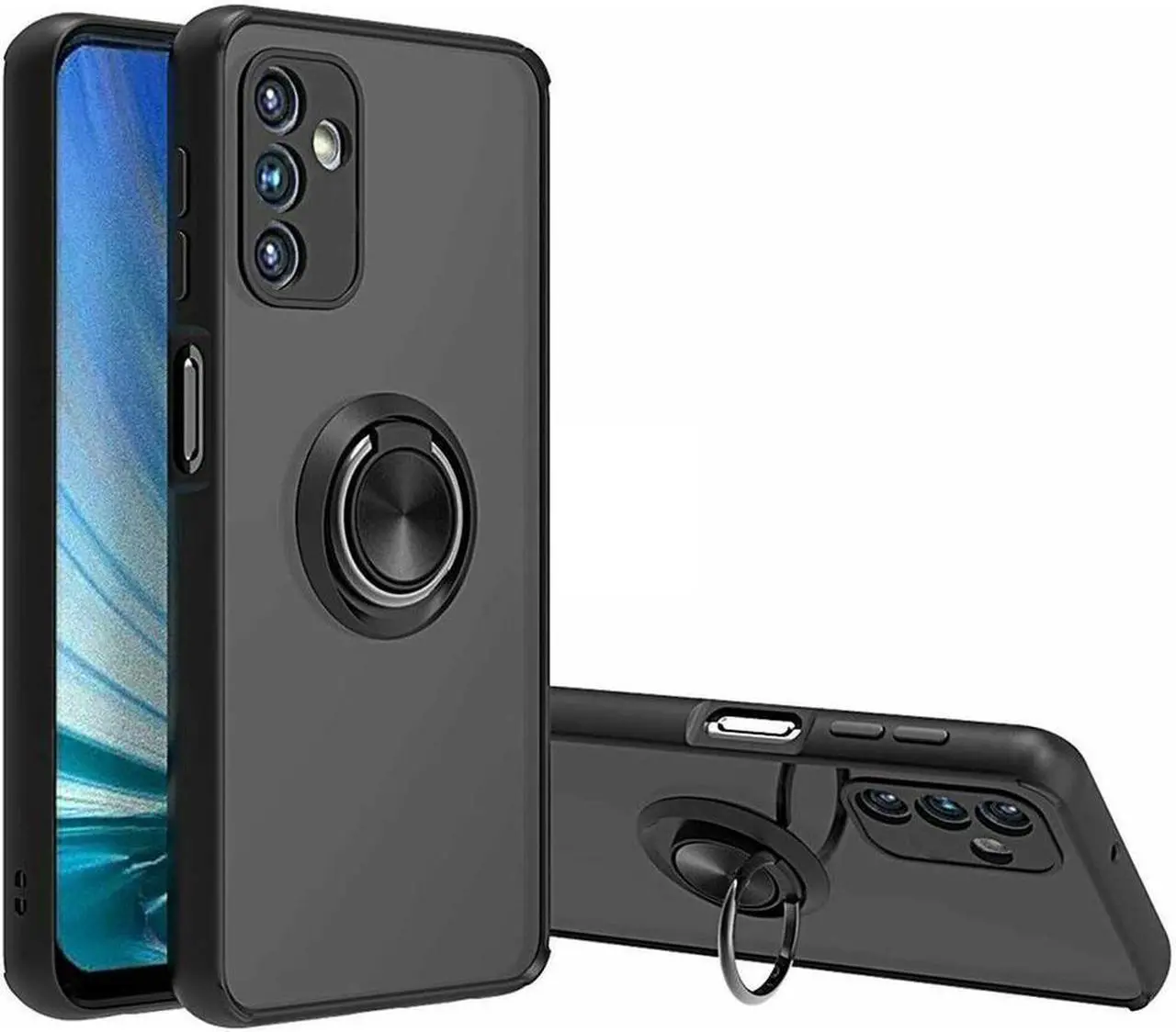 Main image of Transparent Hybrid Case with Ring Grip for Samsung Galaxy A14 5G - Black