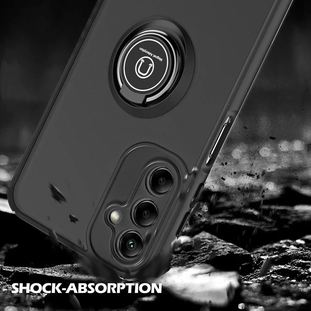 Alt view image 2 of 7 - Transparent Hybrid Case with Ring Grip for Samsung Galaxy A14 5G - Black