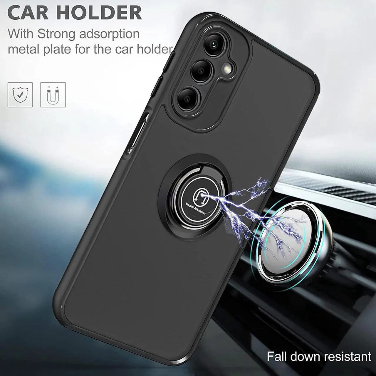 Alt view image 7 of 7 - Transparent Hybrid Case with Ring Grip for Samsung Galaxy A14 5G - Black