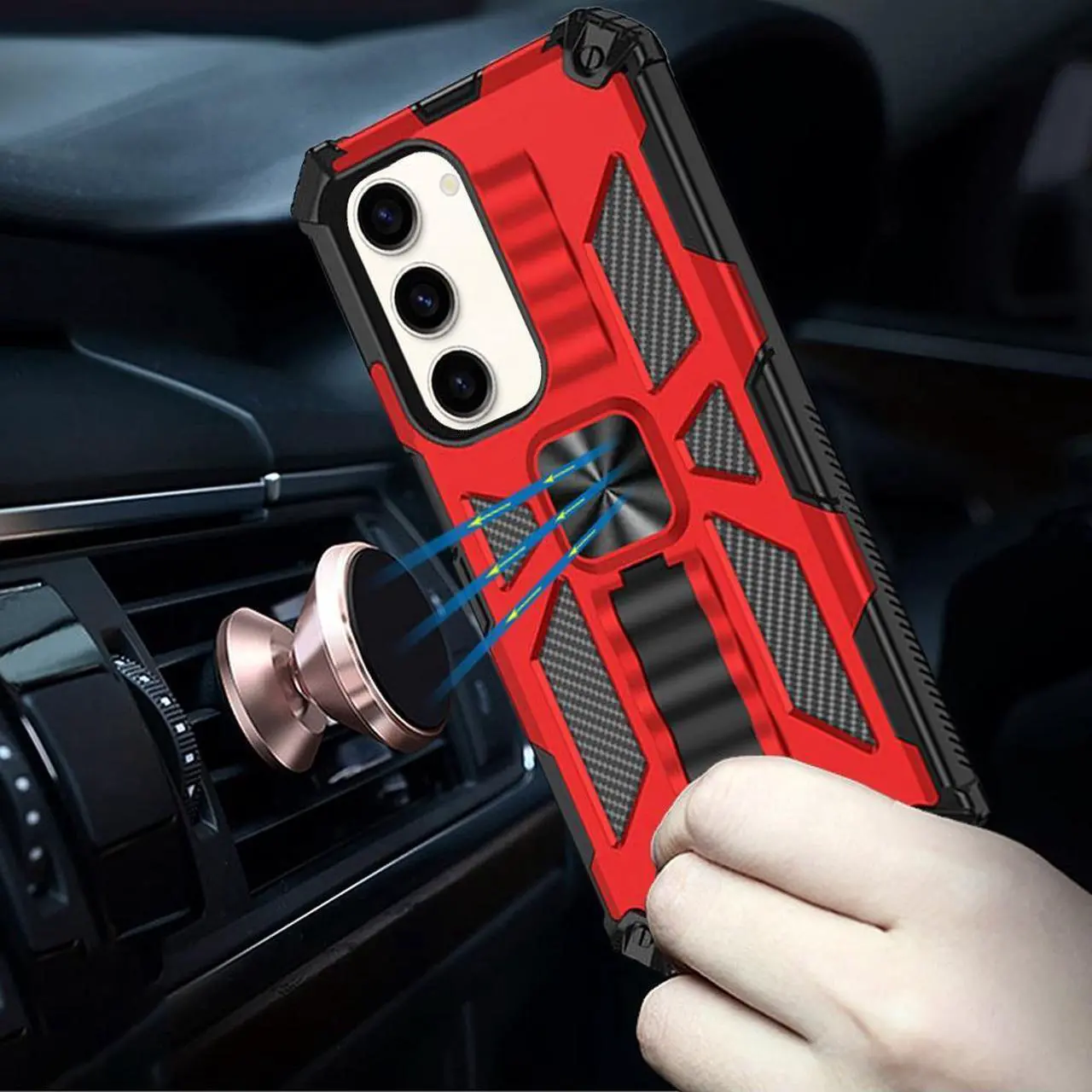 Alt view image 4 of 4 - Military Grade Tough Ultra Rugged Hybrid Case with Kickstand for Samsung Galaxy S23 - Red