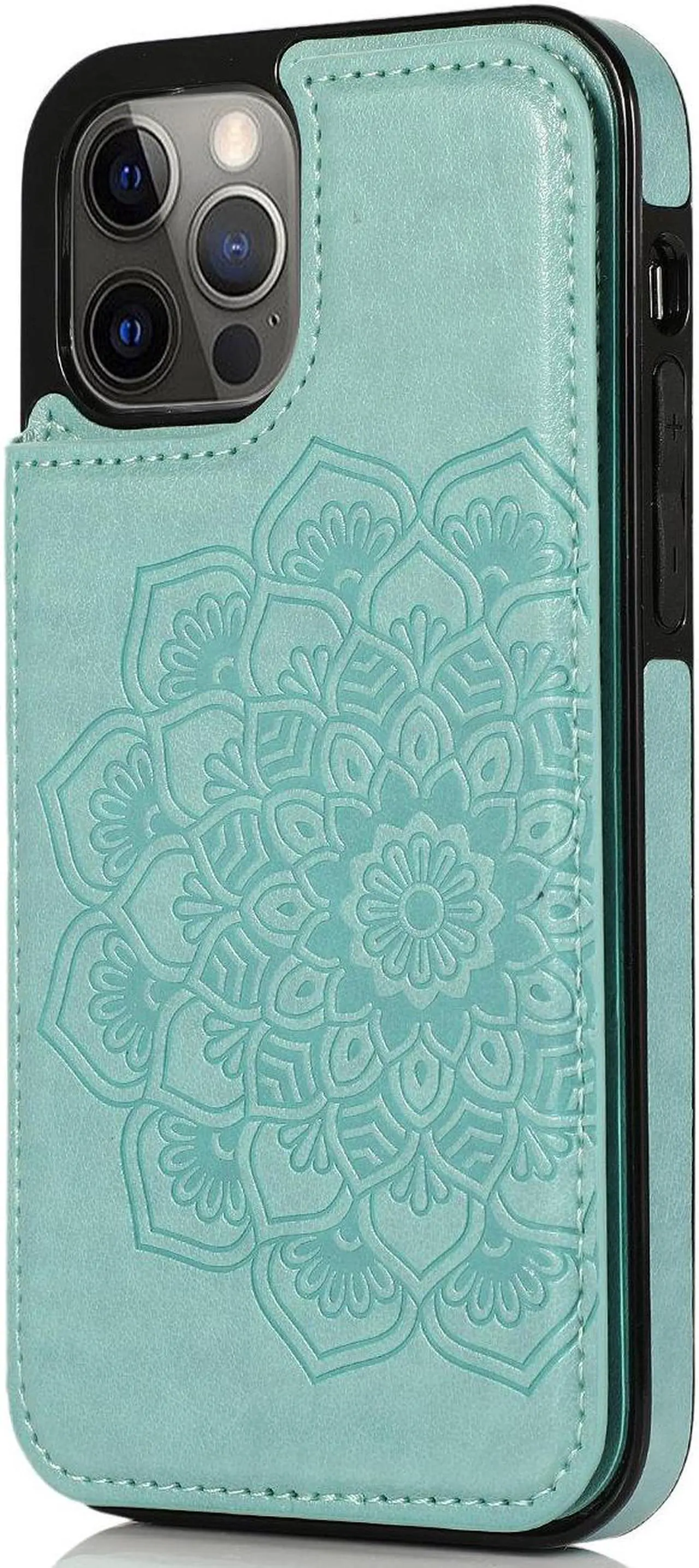 Main image of Stow Wallet Leather Hybrid Case for iPhone 14 Pro Max - Mandala Teal