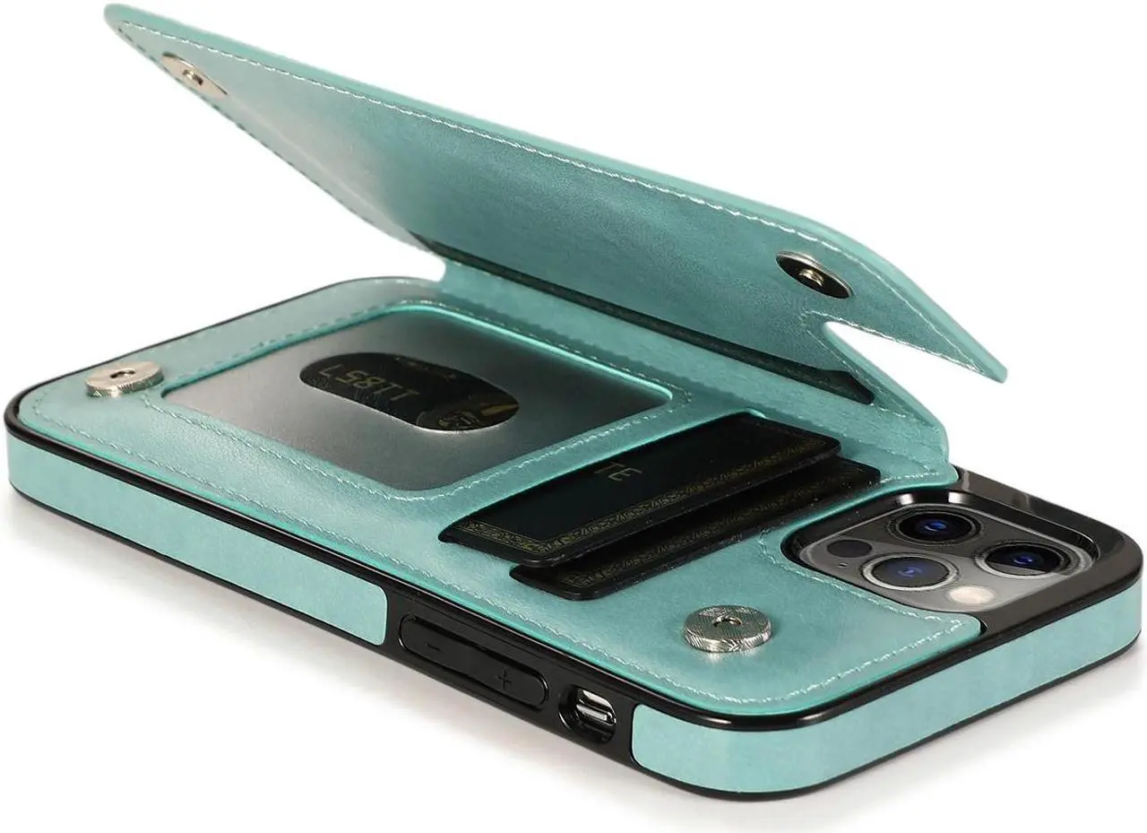 Alt view image 6 of 6 - Stow Wallet Leather Hybrid Case for iPhone 14 Pro Max - Mandala Teal