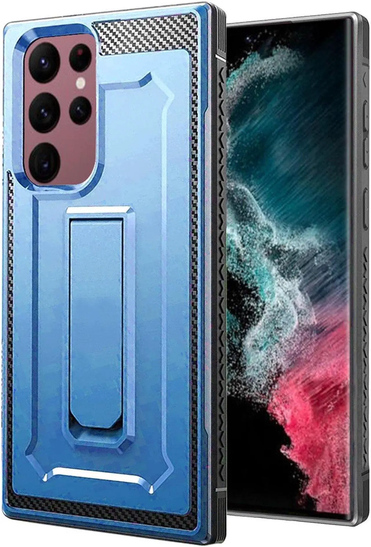 Alt view image 3 of 3 - Rugged Hybrid Case with Kickstand for Samsung Galaxy S23 Ultra - Blue