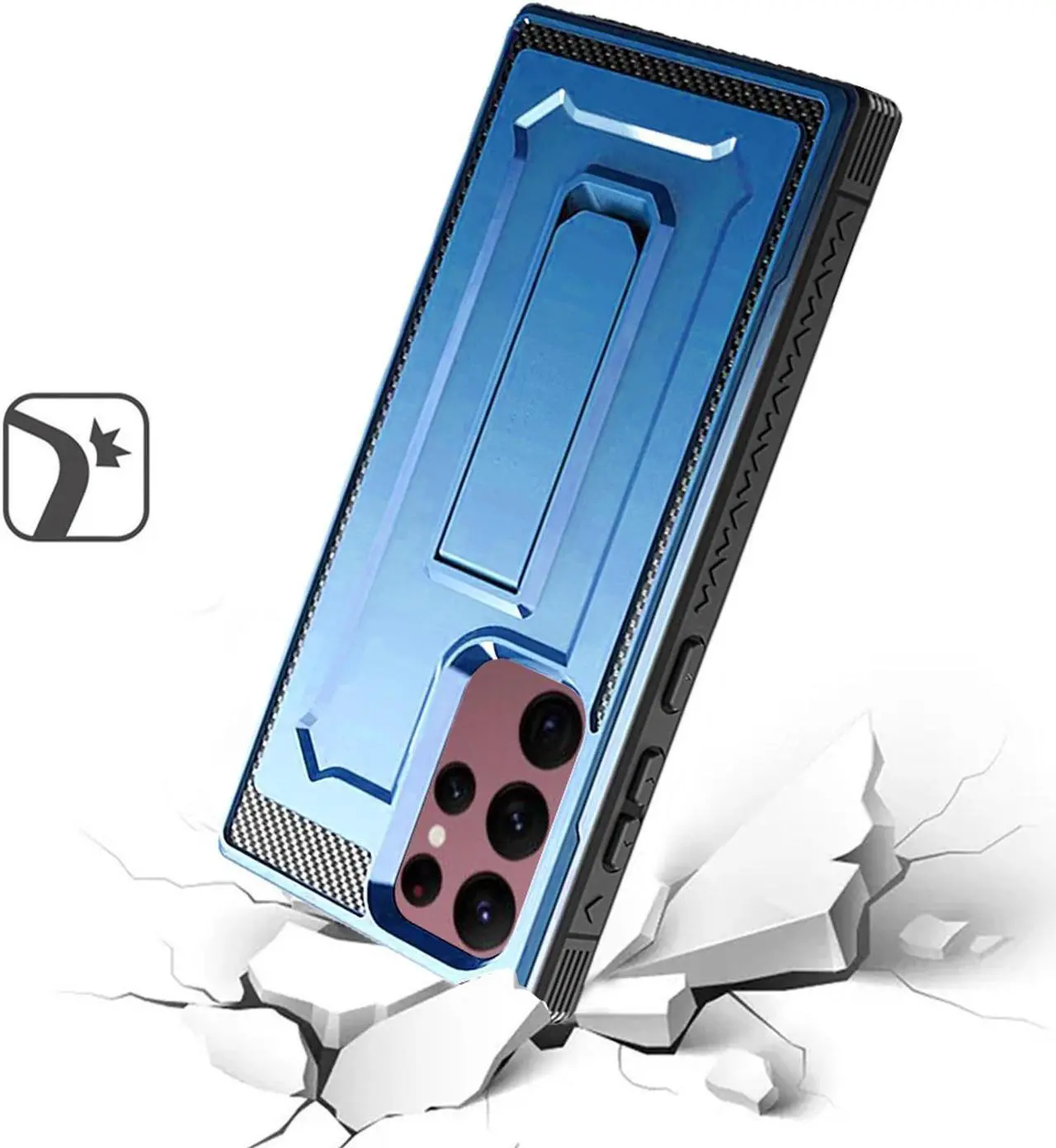 Alt view image 2 of 3 - Rugged Hybrid Case with Kickstand for Samsung Galaxy S23 Ultra - Blue