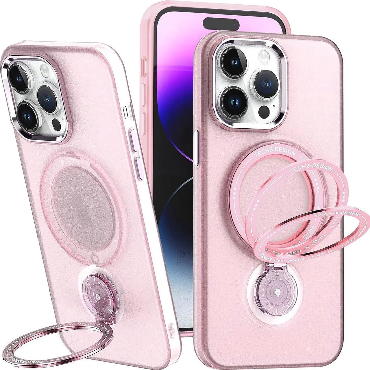 Main image of MagSafe Compatible Candy Series Hybrid Case with Kickstand Ring Holder for iPhone 14 Pro Max - Pink