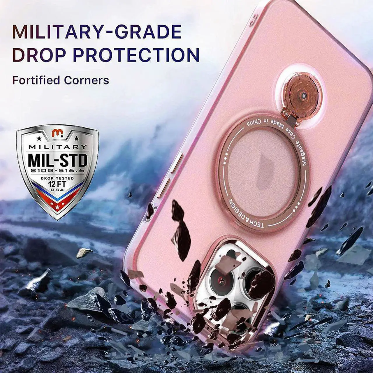 Alt view image 3 of 7 - MagSafe Compatible Candy Series Hybrid Case with Kickstand Ring Holder for iPhone 14 Pro Max - Pink