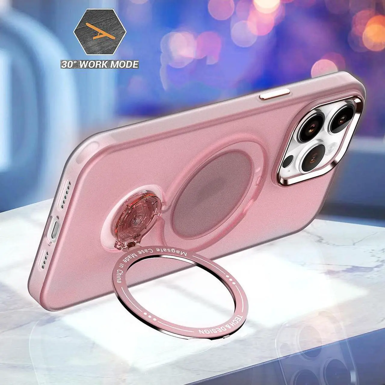 Alt view image 5 of 7 - MagSafe Compatible Candy Series Hybrid Case with Kickstand Ring Holder for iPhone 14 Pro Max - Pink