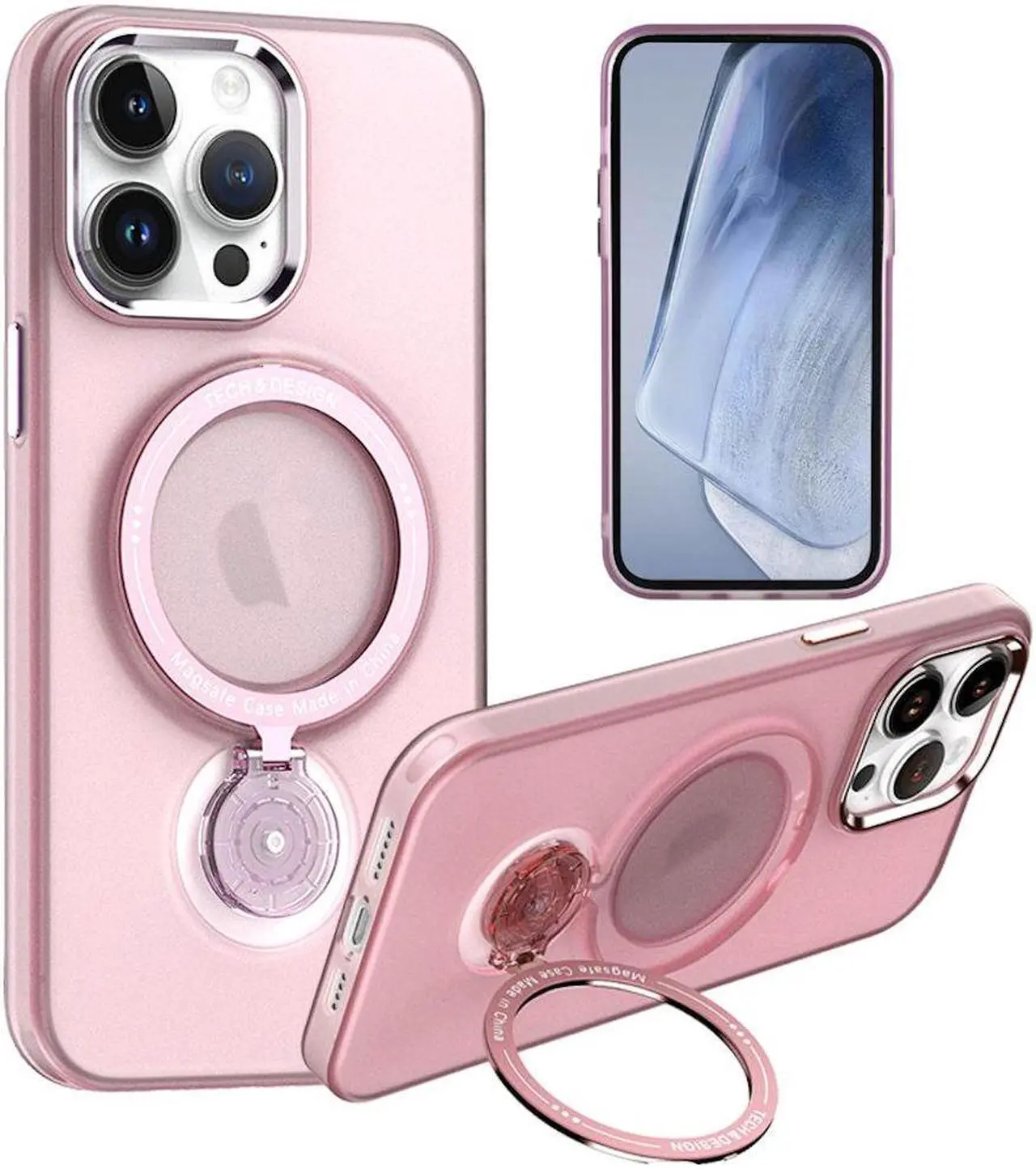Alt view image 2 of 7 - MagSafe Compatible Candy Series Hybrid Case with Kickstand Ring Holder for iPhone 14 Pro Max - Pink