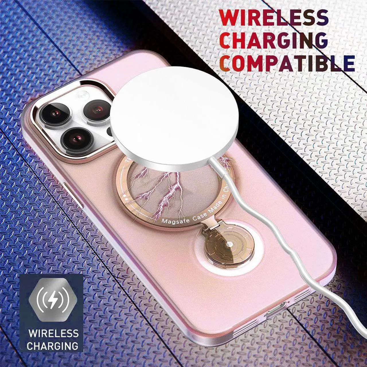 Alt view image 4 of 7 - MagSafe Compatible Candy Series Hybrid Case with Kickstand Ring Holder for iPhone 14 Pro Max - Pink