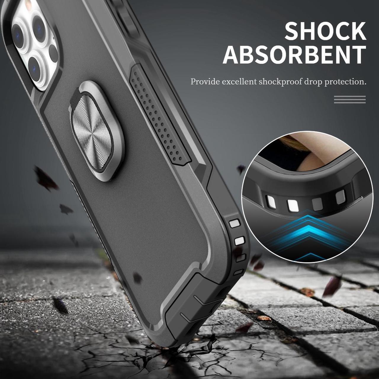 Alt view image 2 of 5 - Military Grade TUFF Hybrid Case with Ring Grip for iPhone 11 - Black