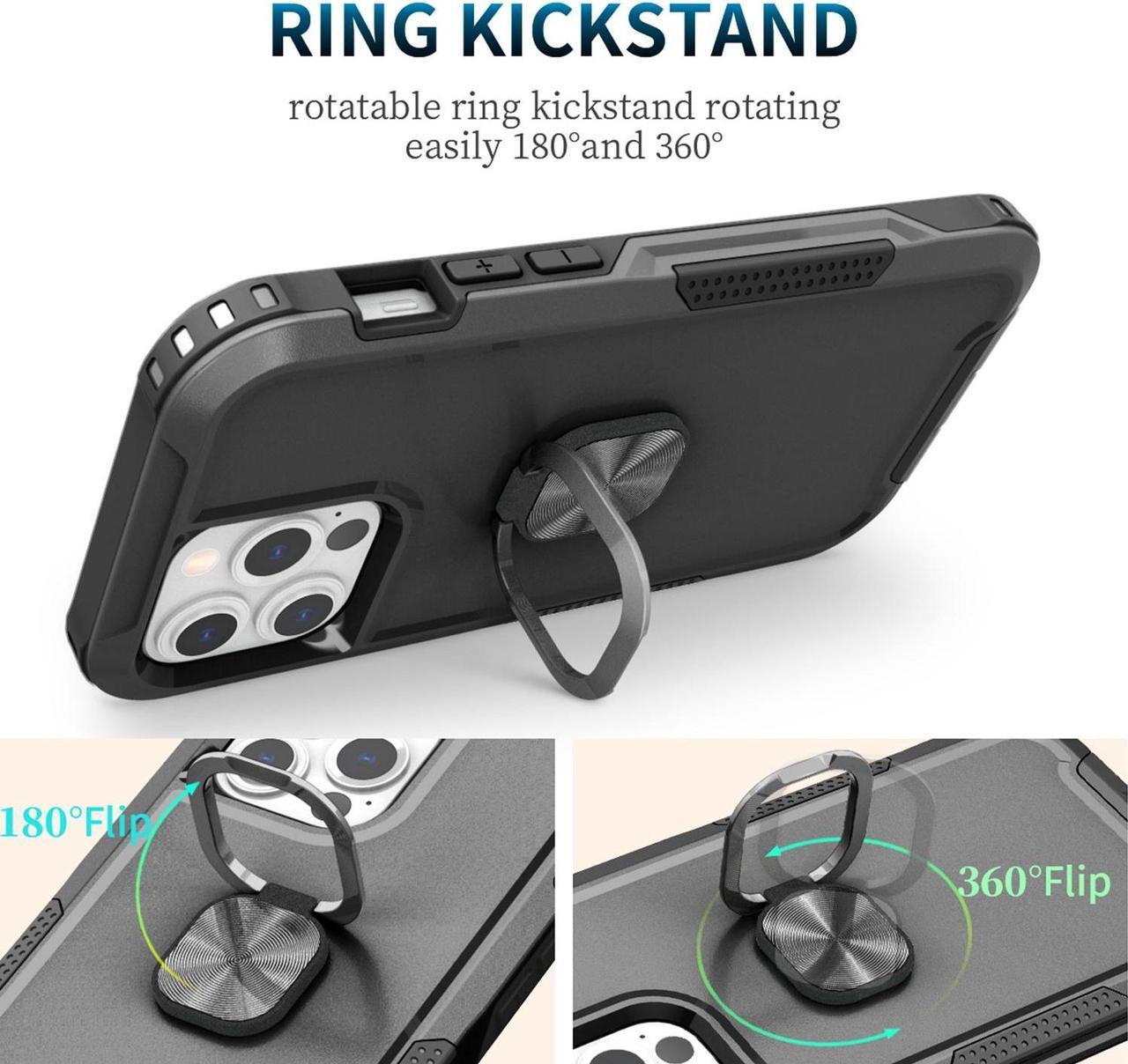 Alt view image 4 of 5 - Military Grade TUFF Hybrid Case with Ring Grip for iPhone 11 - Black