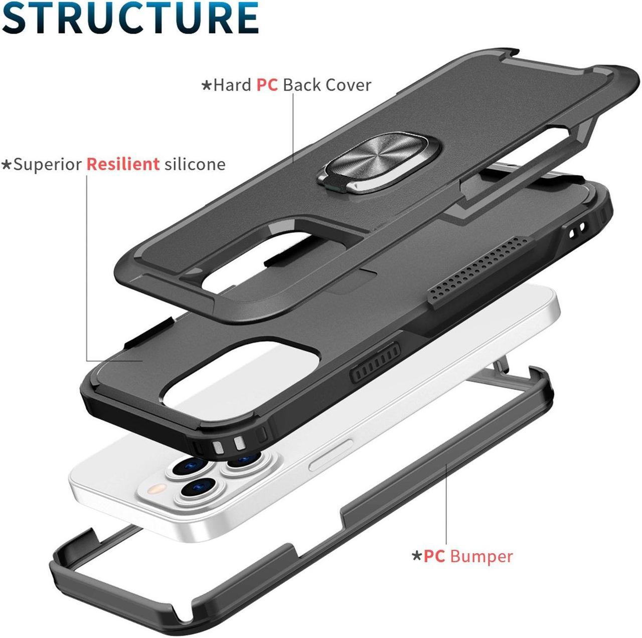Alt view image 5 of 5 - Military Grade TUFF Hybrid Case with Ring Grip for iPhone 11 - Black