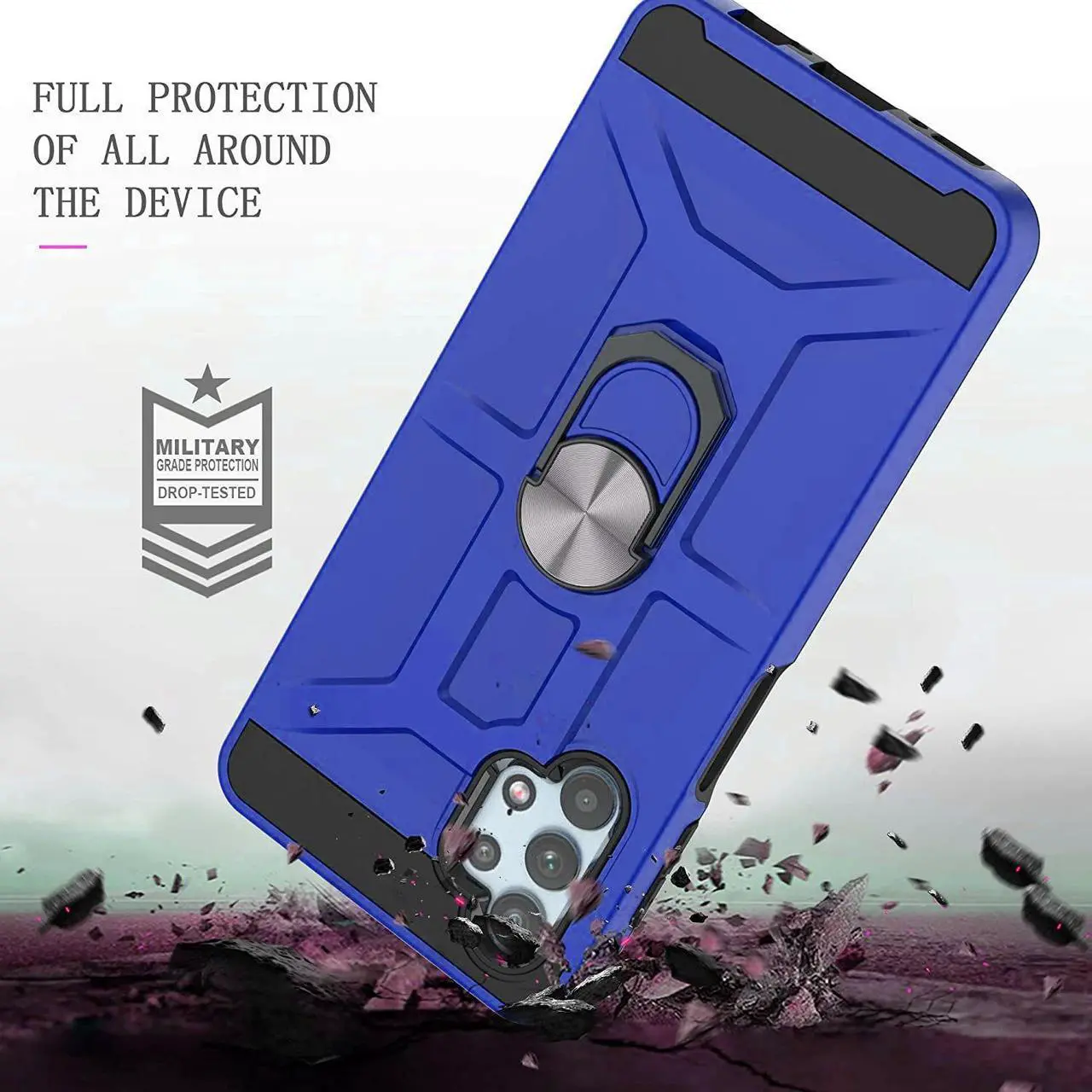 Alt view image 2 of 7 - Dynamic Dual Layer Hybrid Case with Ring Stent Finger Loop for Samsung Galaxy A32 5G - Blue