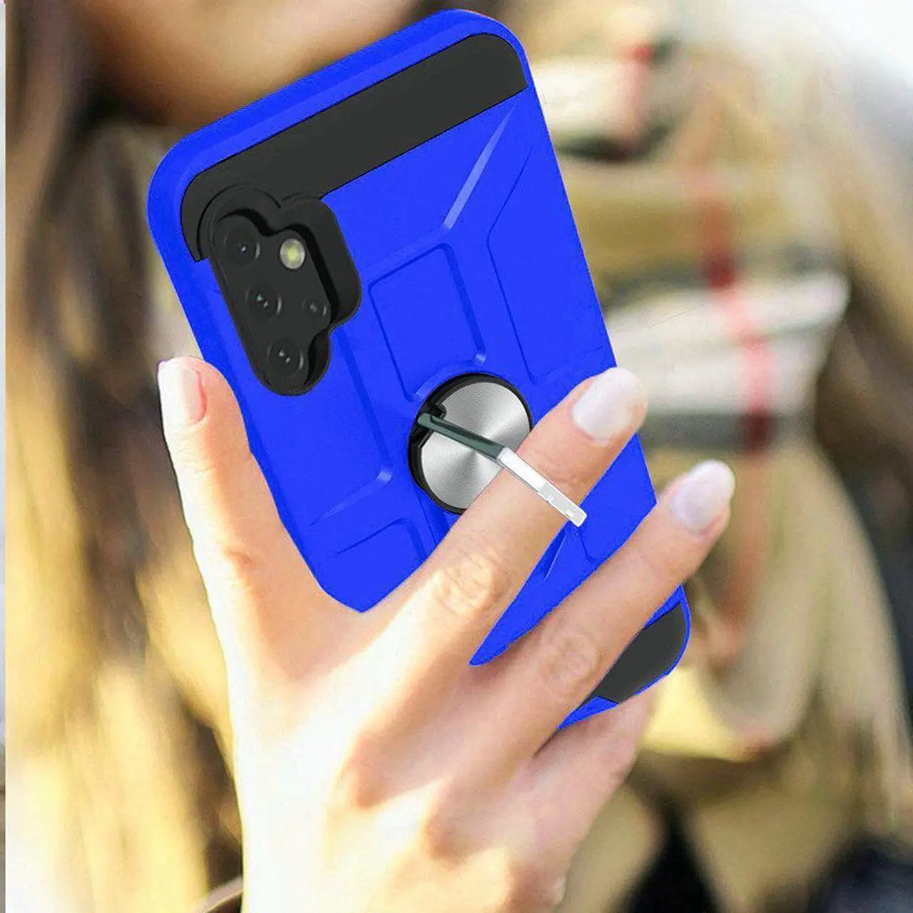 Alt view image 3 of 7 - Dynamic Dual Layer Hybrid Case with Ring Stent Finger Loop for Samsung Galaxy A32 5G - Blue