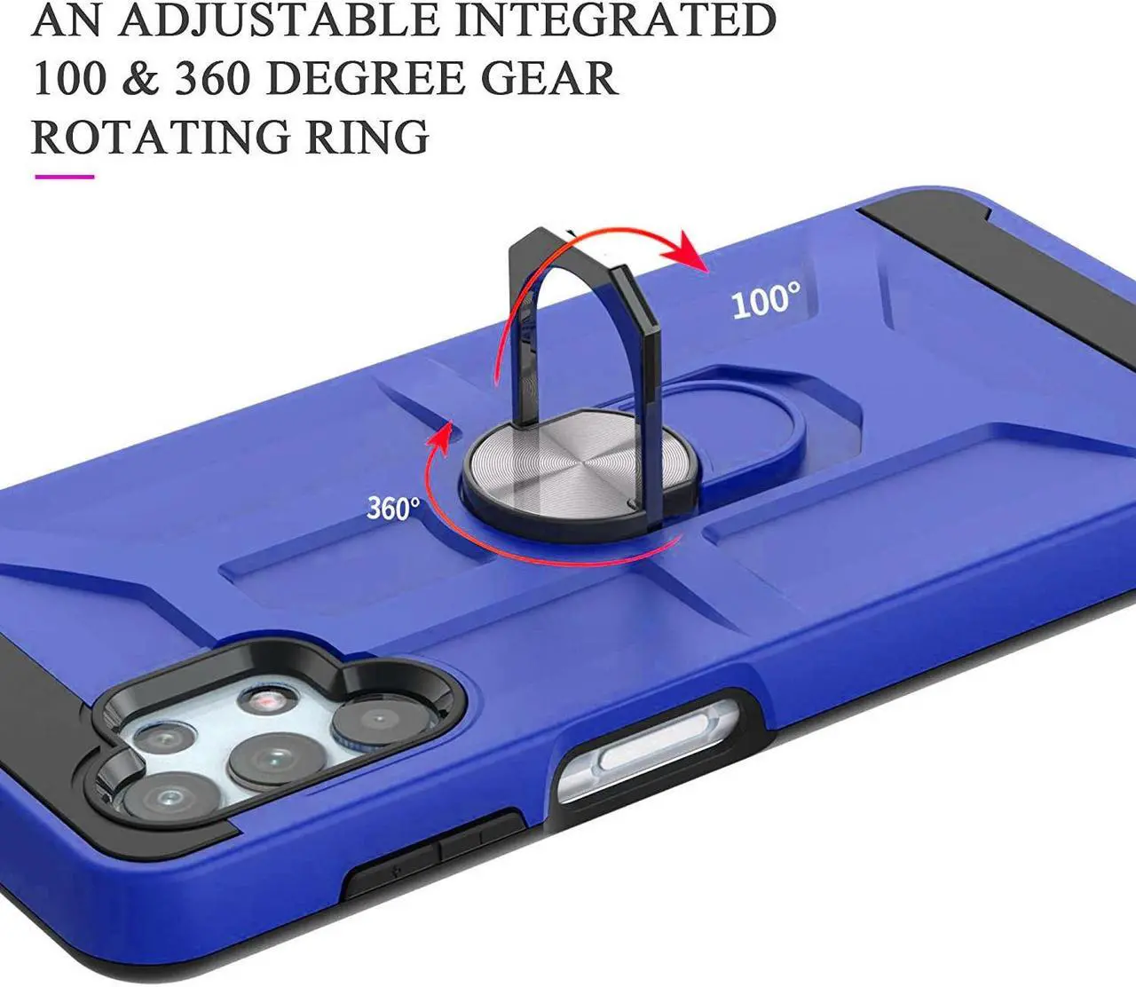 Alt view image 5 of 7 - Dynamic Dual Layer Hybrid Case with Ring Stent Finger Loop for Samsung Galaxy A32 5G - Blue