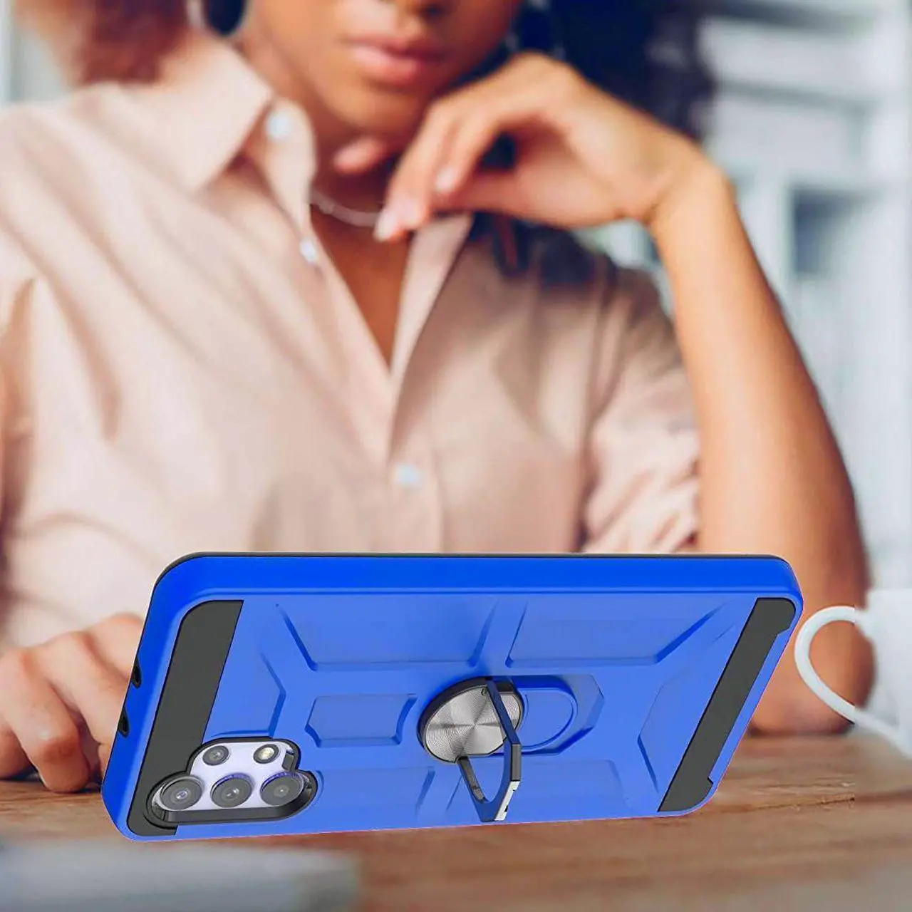 Alt view image 6 of 7 - Dynamic Dual Layer Hybrid Case with Ring Stent Finger Loop for Samsung Galaxy A32 5G - Blue
