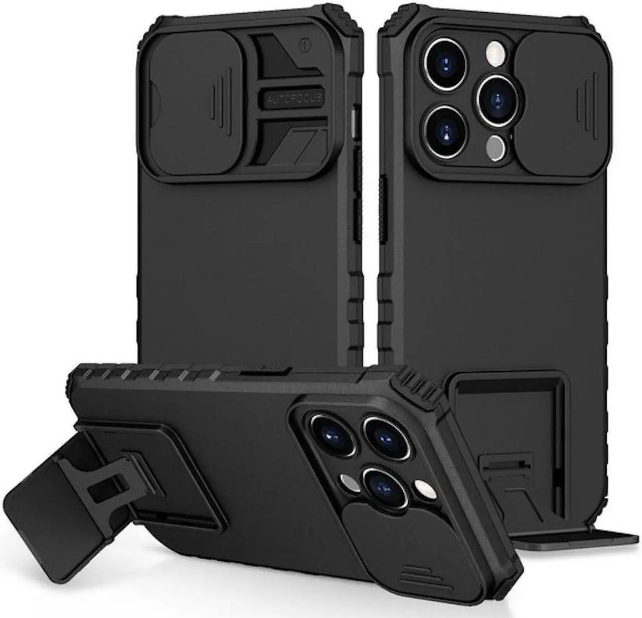 Main image of Camera Privacy Cover Hybrid Case with Kickstand for iPhone 14 Pro - Black