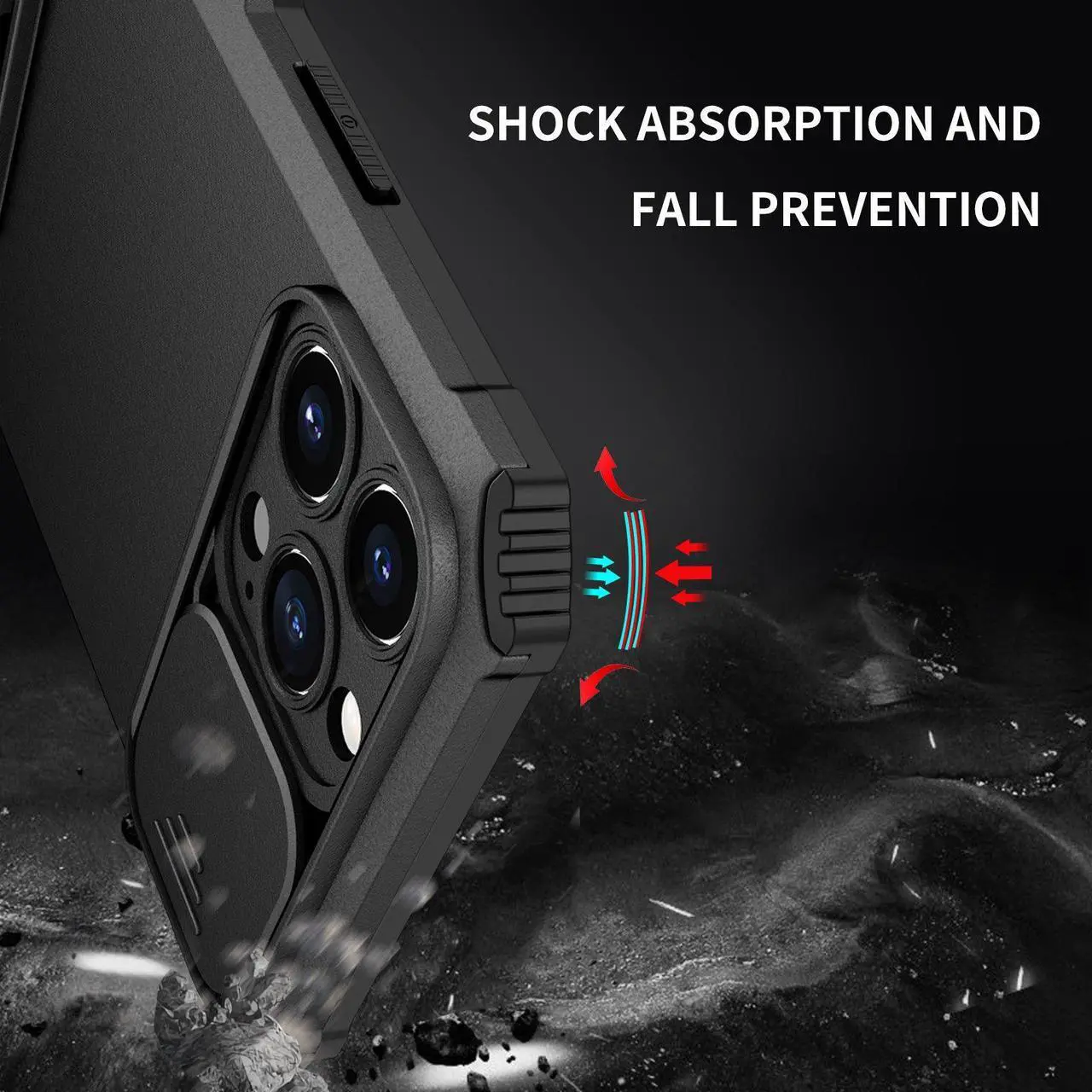 Alt view image 2 of 7 - Camera Privacy Cover Hybrid Case with Kickstand for iPhone 14 Pro - Black