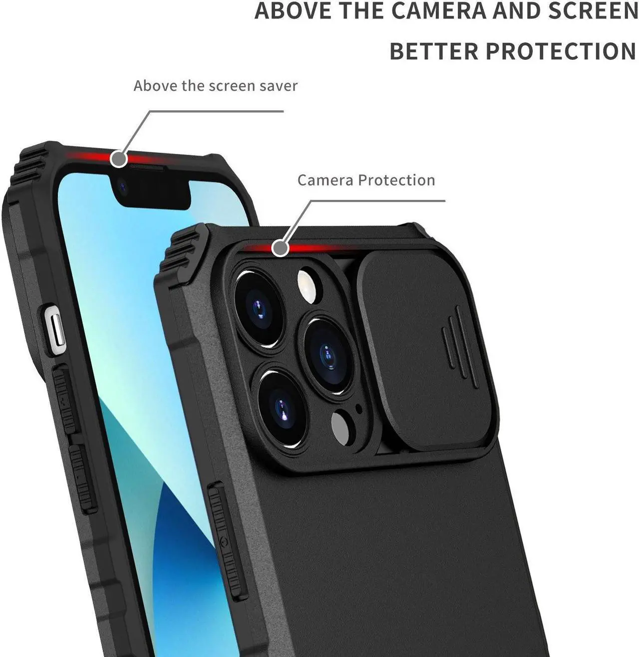 Alt view image 4 of 7 - Camera Privacy Cover Hybrid Case with Kickstand for iPhone 14 Pro - Black