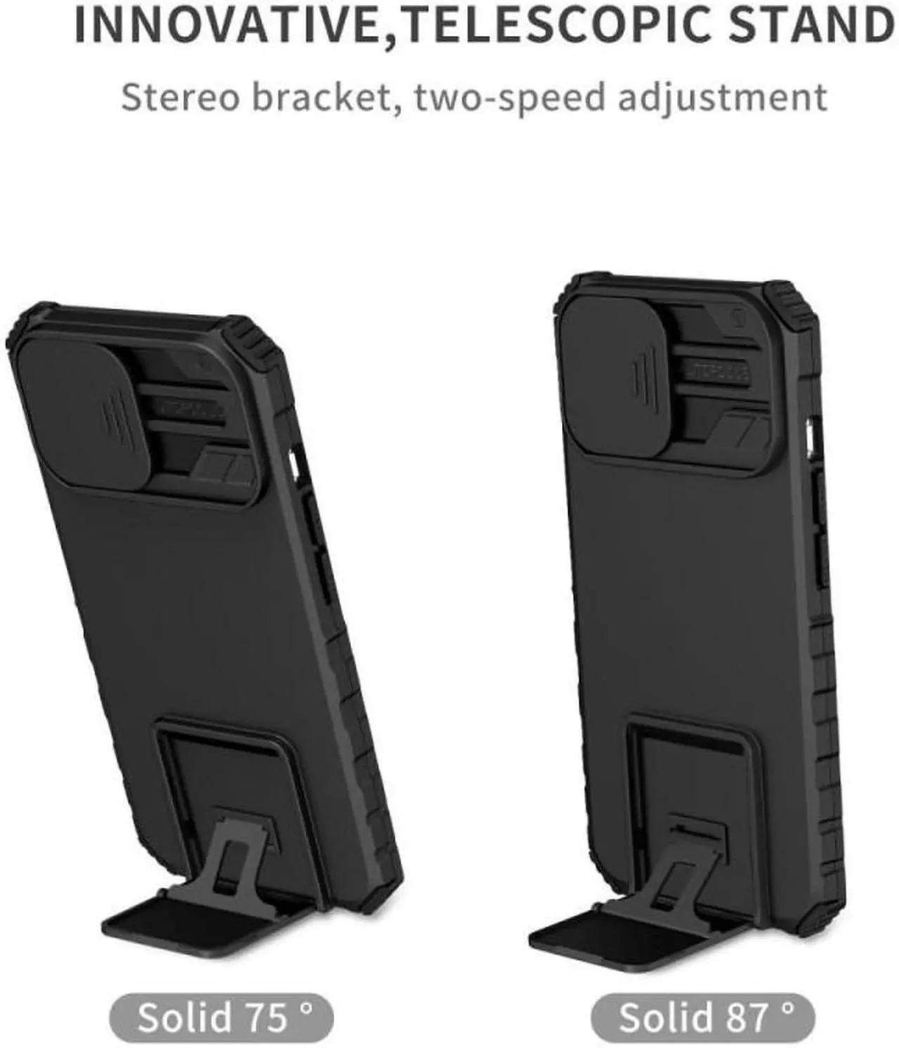 Alt view image 6 of 7 - Camera Privacy Cover Hybrid Case with Kickstand for iPhone 14 Pro - Black