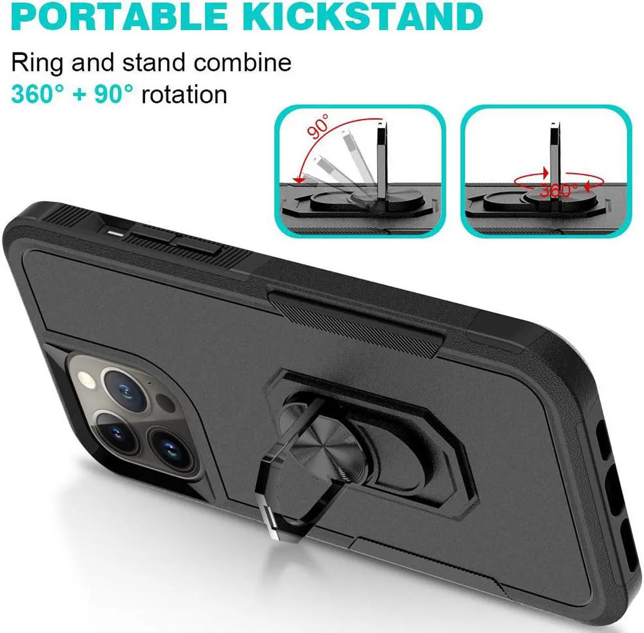 Alt view image 3 of 5 - TUFF Shockproof Hybrid Armor Case with Ring Grip for iPhone 14 Pro - Black