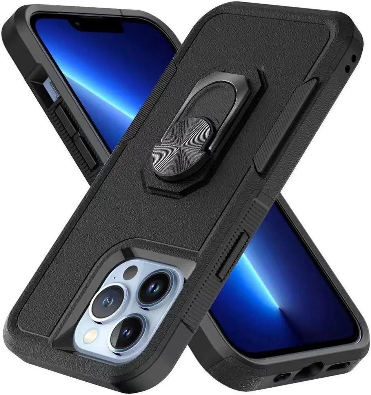 Alt view image 5 of 5 - TUFF Shockproof Hybrid Armor Case with Ring Grip for iPhone 14 Pro - Black