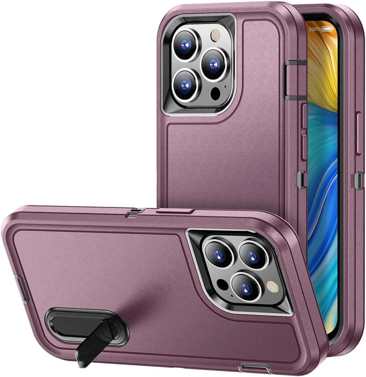 Main image of Military Grade TUFF Hybrid Armor Case with Kickstand for iPhone 14 Pro - Burgundy