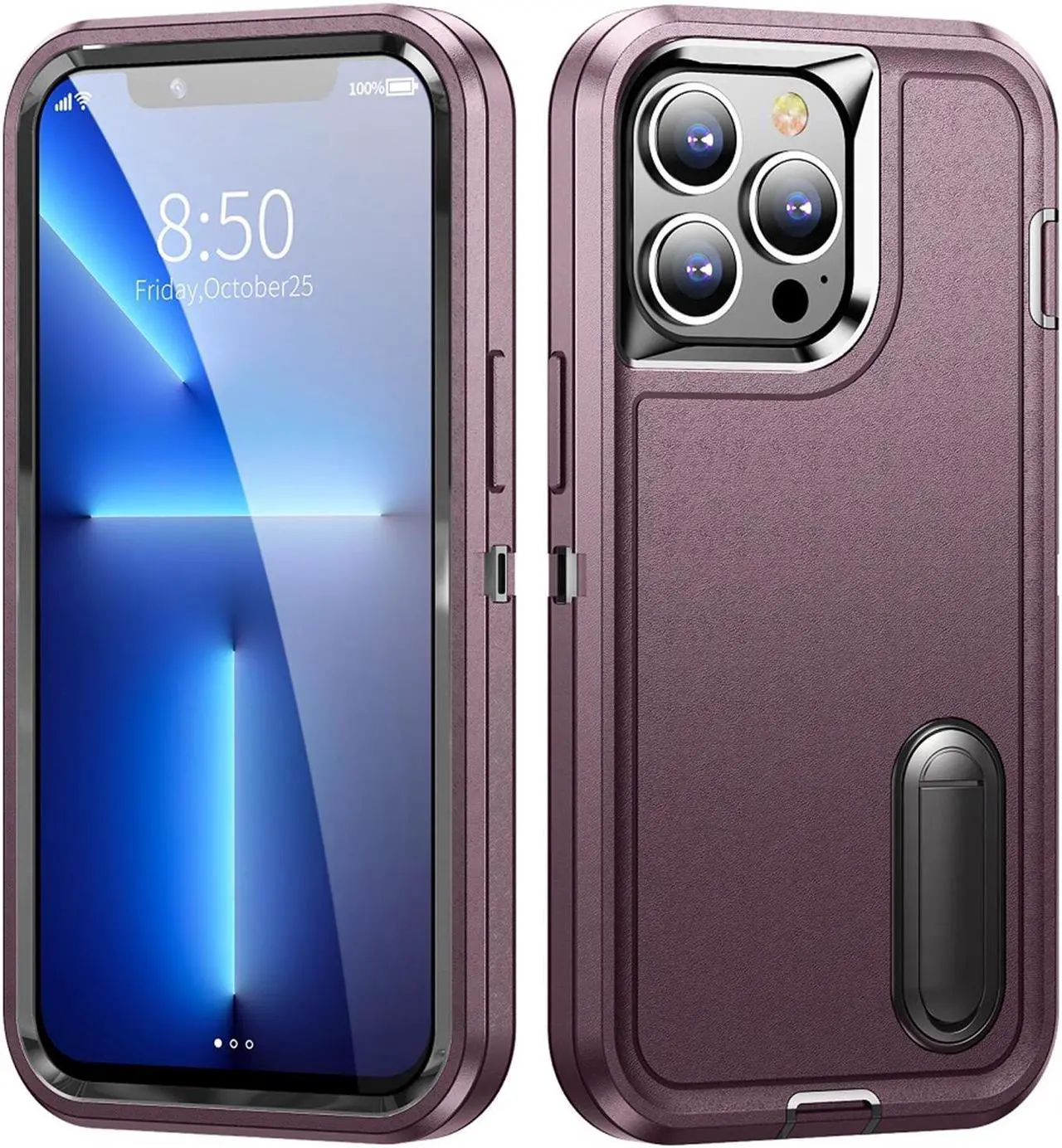 Alt view image 4 of 6 - Military Grade TUFF Hybrid Armor Case with Kickstand for iPhone 14 Pro - Burgundy