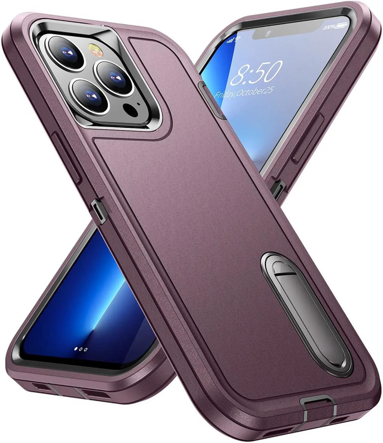 Alt view image 6 of 6 - Military Grade TUFF Hybrid Armor Case with Kickstand for iPhone 14 Pro - Burgundy