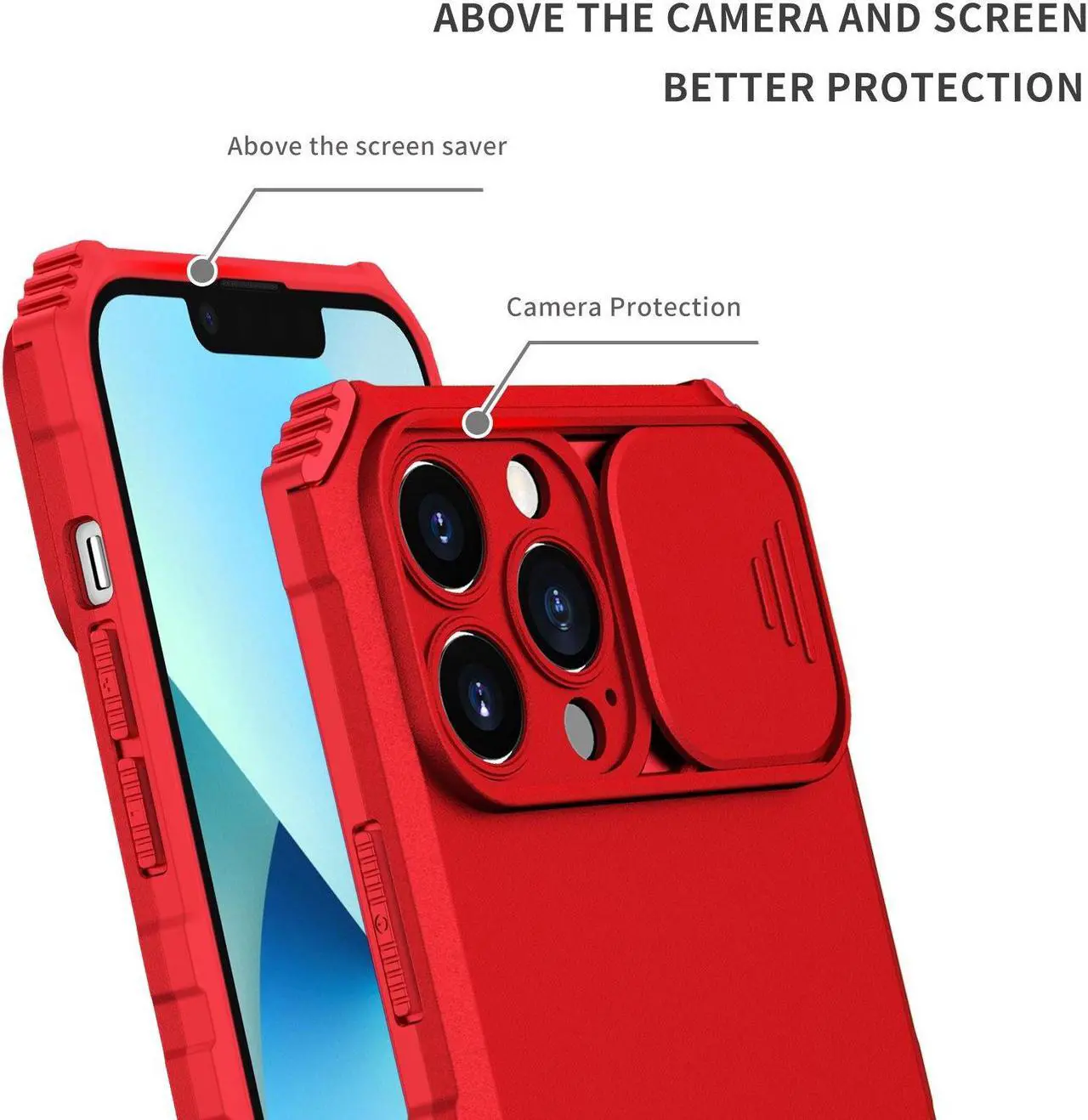 Alt view image 4 of 7 - Camera Privacy Cover Hybrid Case with Kickstand for iPhone 14 Pro - Red