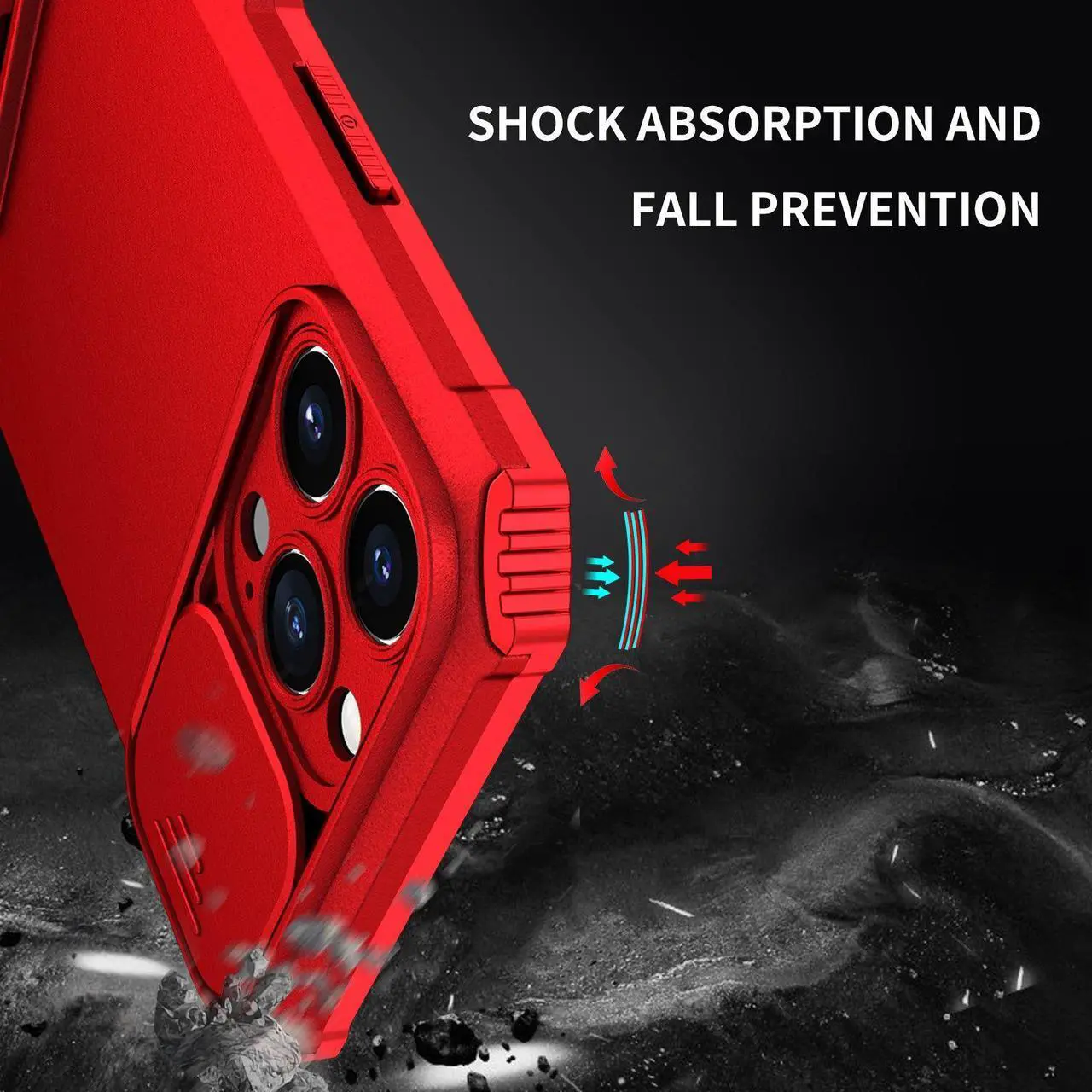 Alt view image 2 of 7 - Camera Privacy Cover Hybrid Case with Kickstand for iPhone 14 Pro - Red