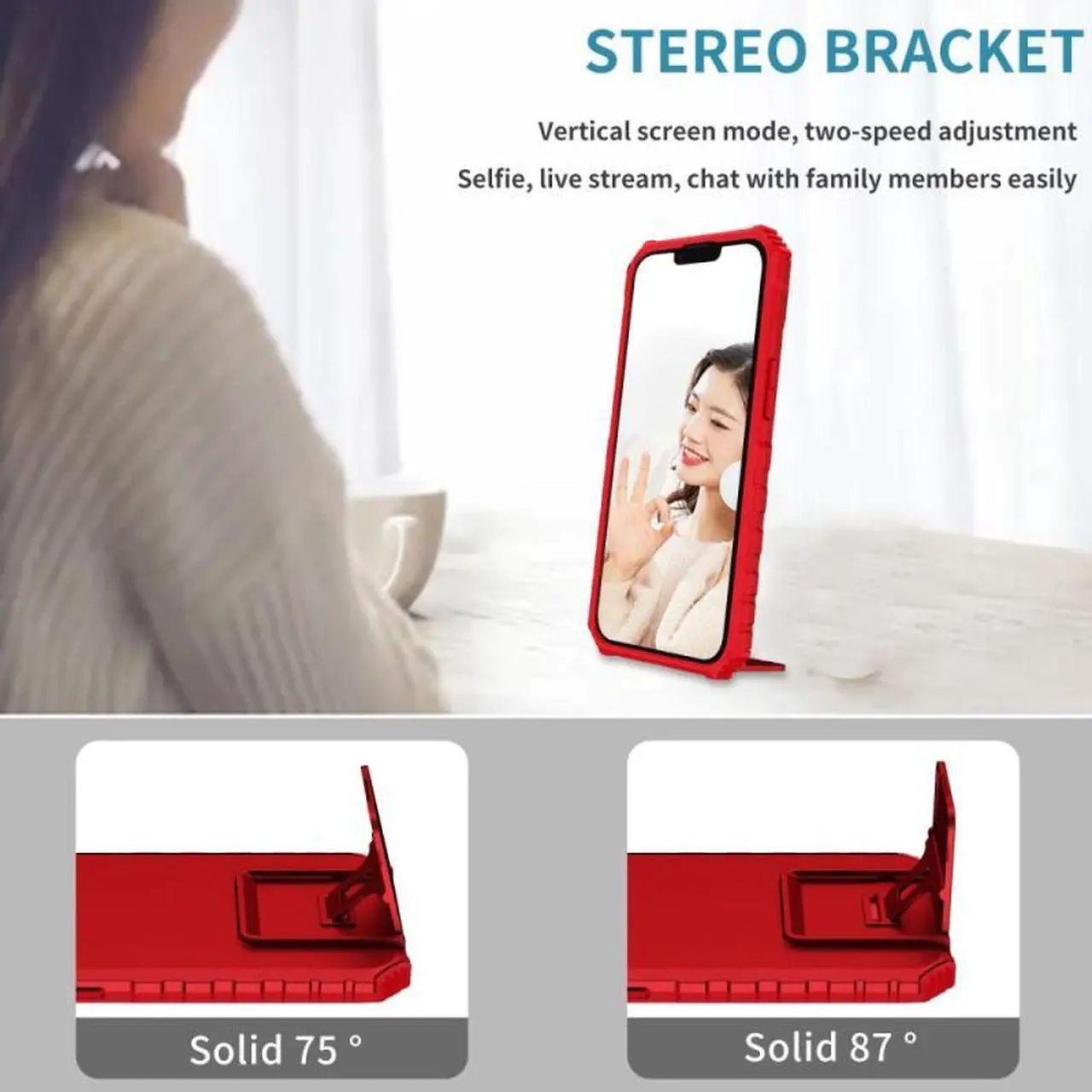 Alt view image 7 of 7 - Camera Privacy Cover Hybrid Case with Kickstand for iPhone 14 Pro - Red