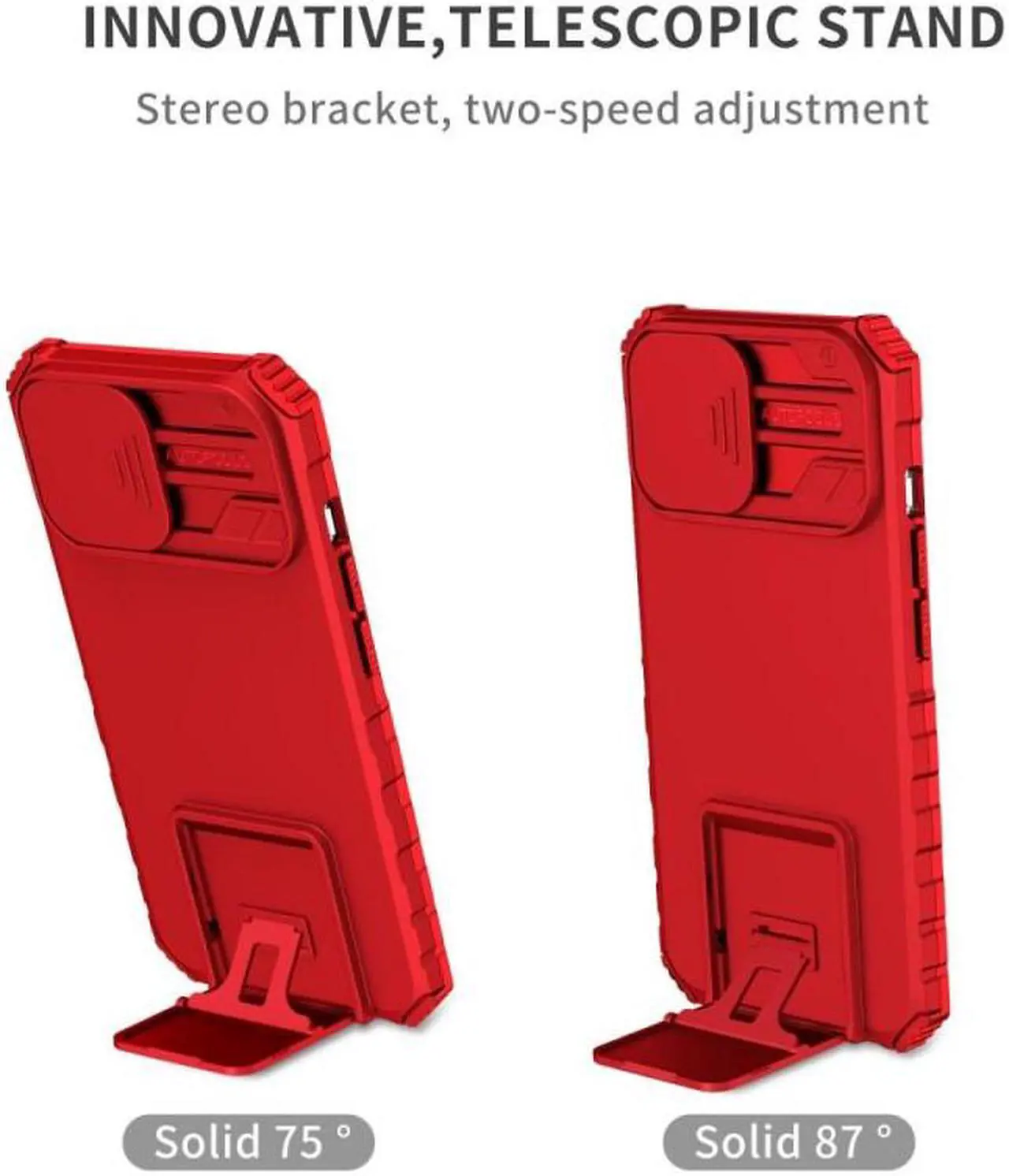 Alt view image 6 of 7 - Camera Privacy Cover Hybrid Case with Kickstand for iPhone 14 Pro - Red